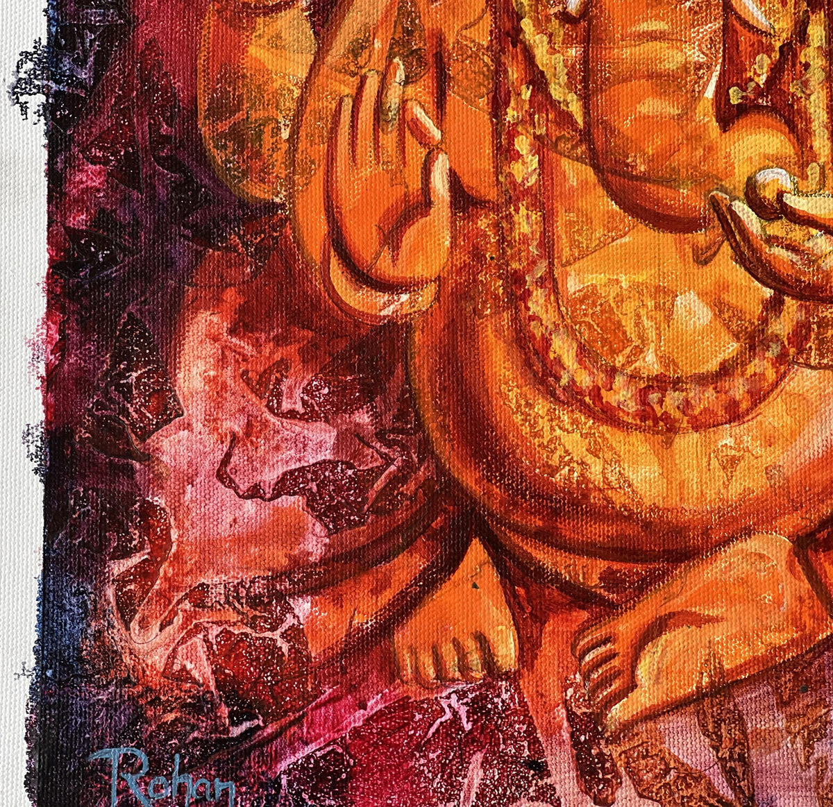 Lord Ganesha Acrylic Painting, Palette Knife Hindu Art on Canvas