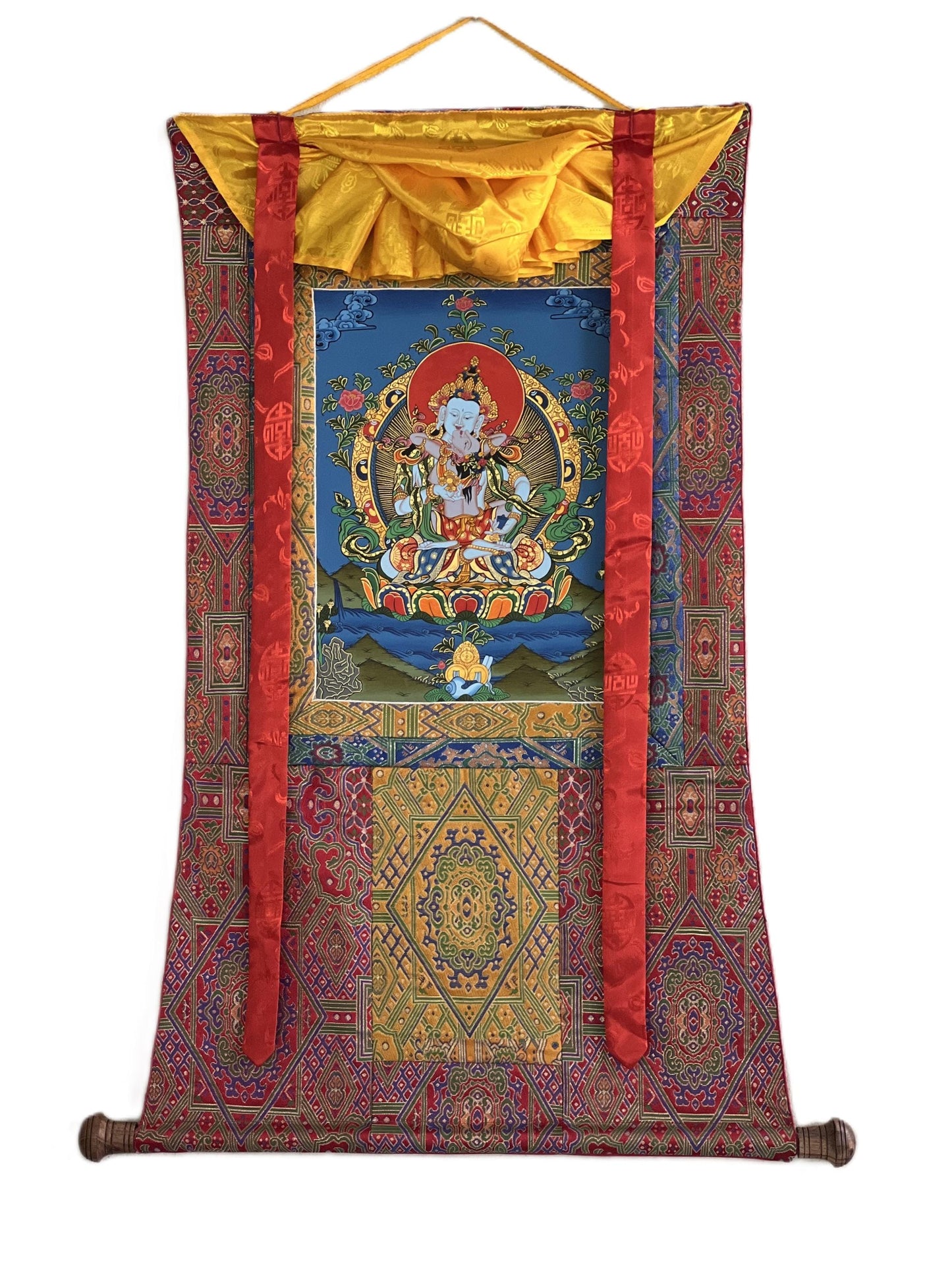 Hand-Painted Vajrasattva Thangka Painting with Silk Brocade