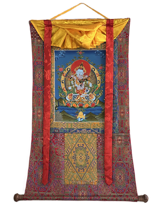 Hand-Painted Vajrasattva Thangka Painting with Silk Brocade