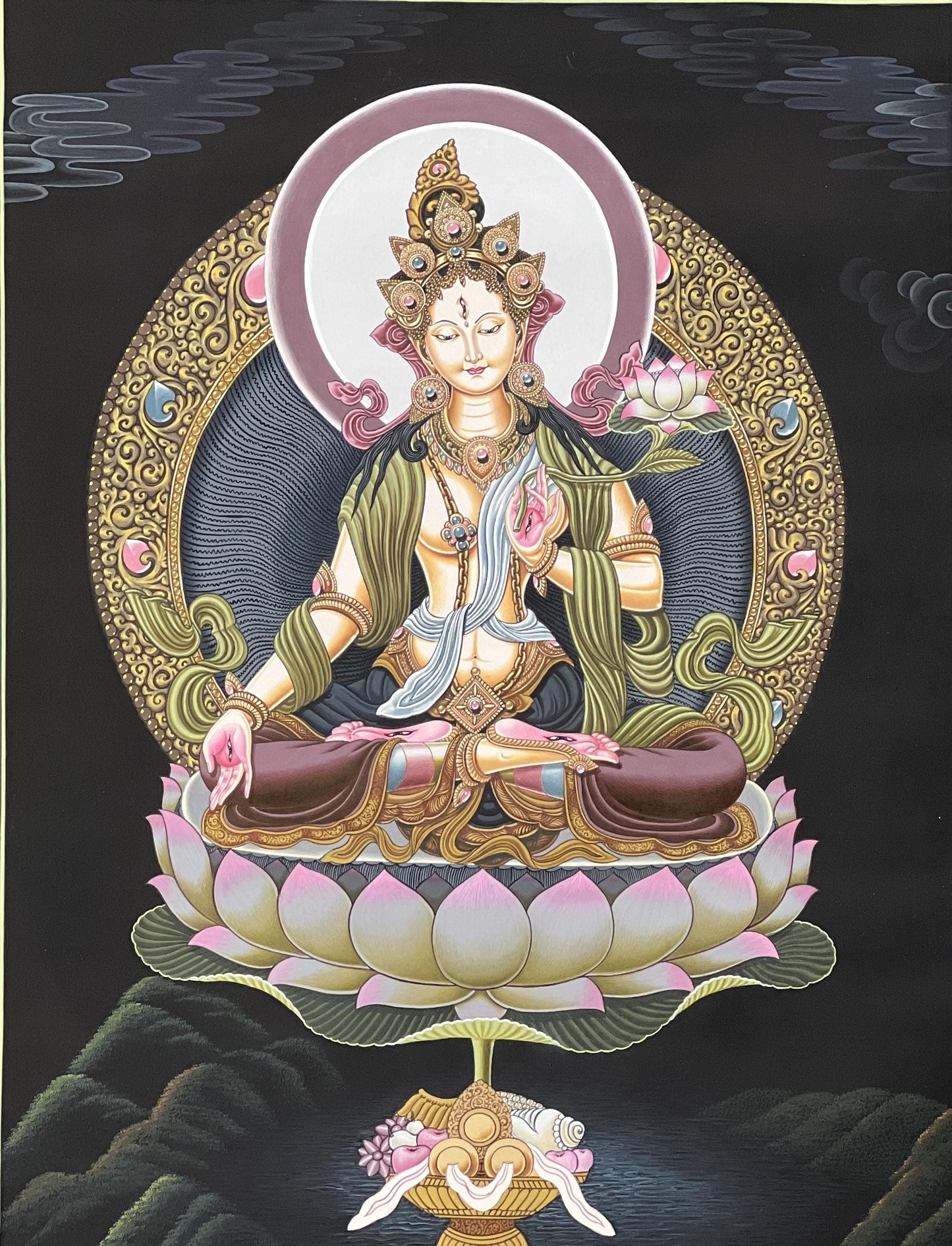 White Tara Thangka | Newari Paubha, Hand-Painted Buddhist Art