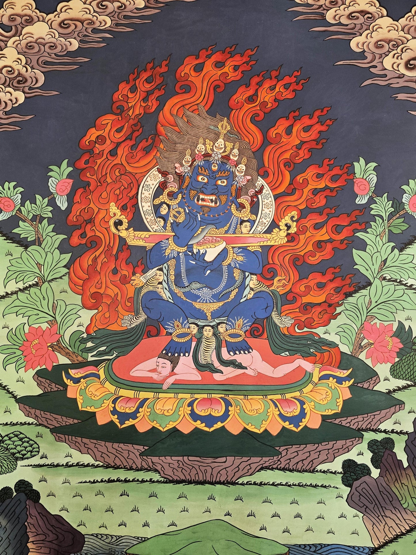 Hand-Painted Mahakala Thangka | Tibetan Buddhist Protector Deity Art