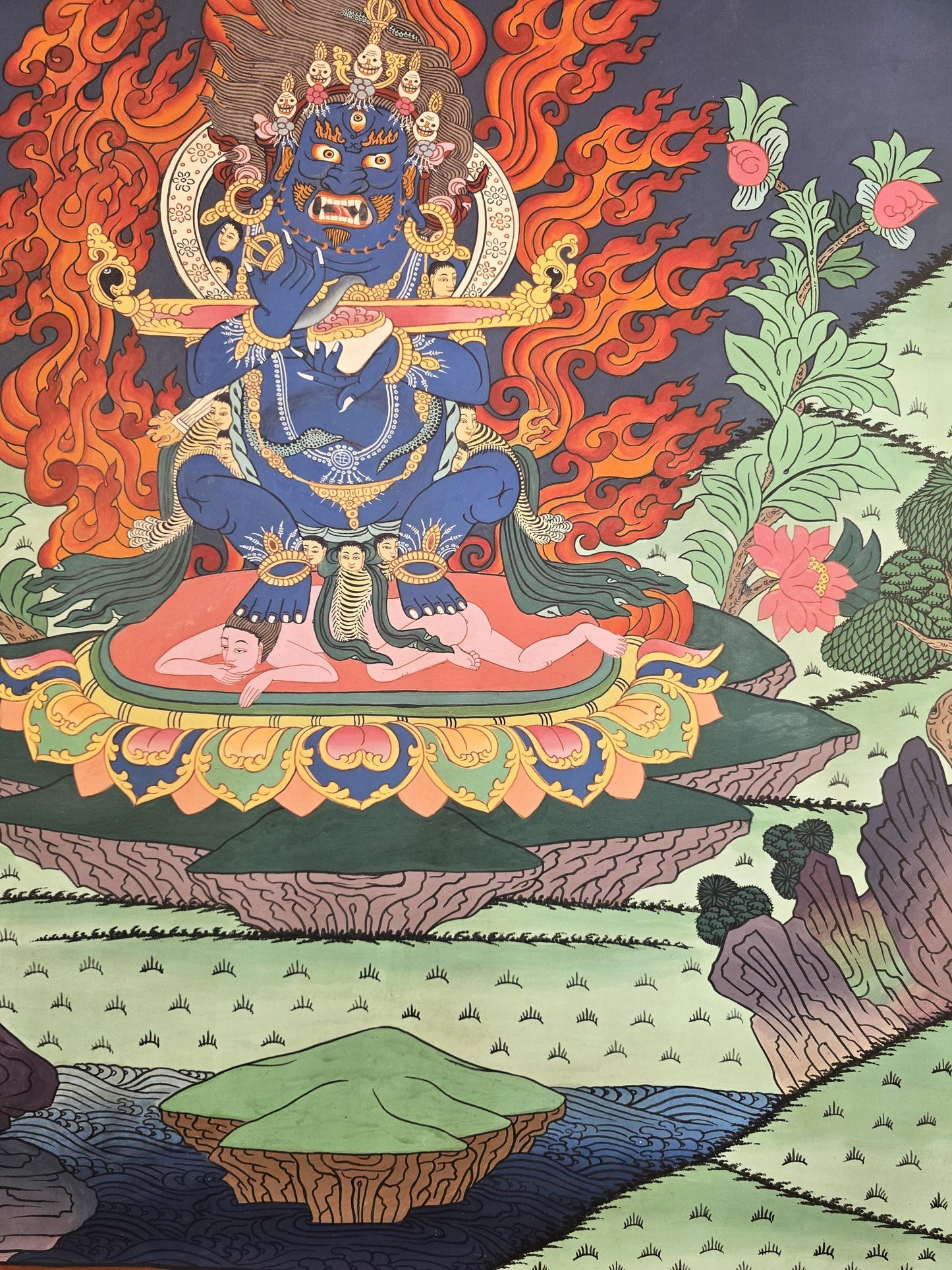 Hand-Painted Mahakala Thangka | Tibetan Buddhist Protector Deity Art