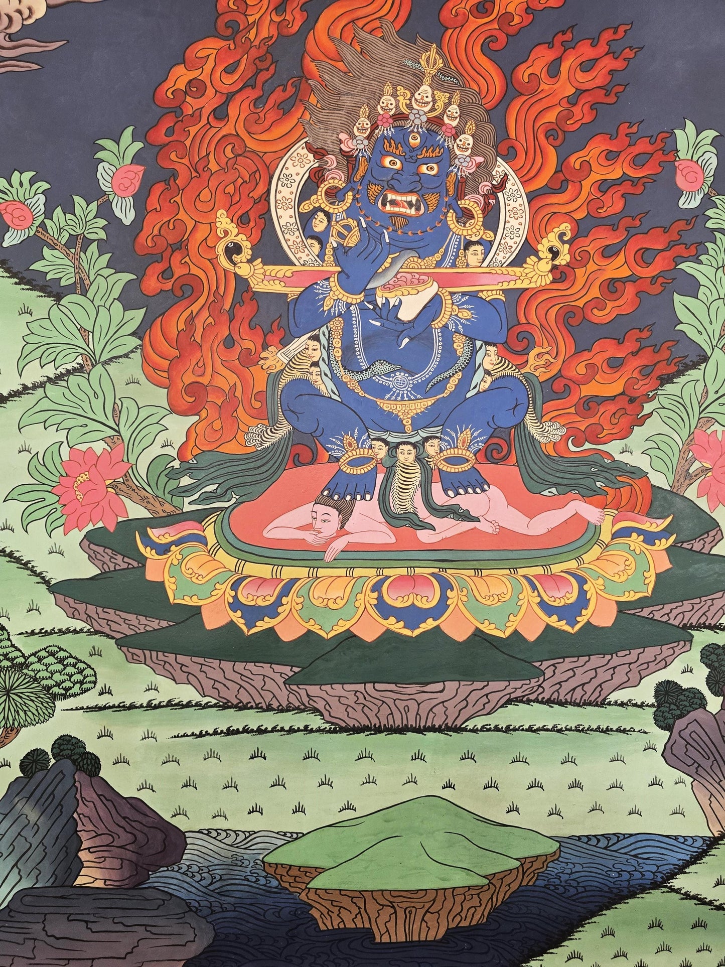 Hand-Painted Mahakala Thangka | Tibetan Buddhist Protector Deity Art