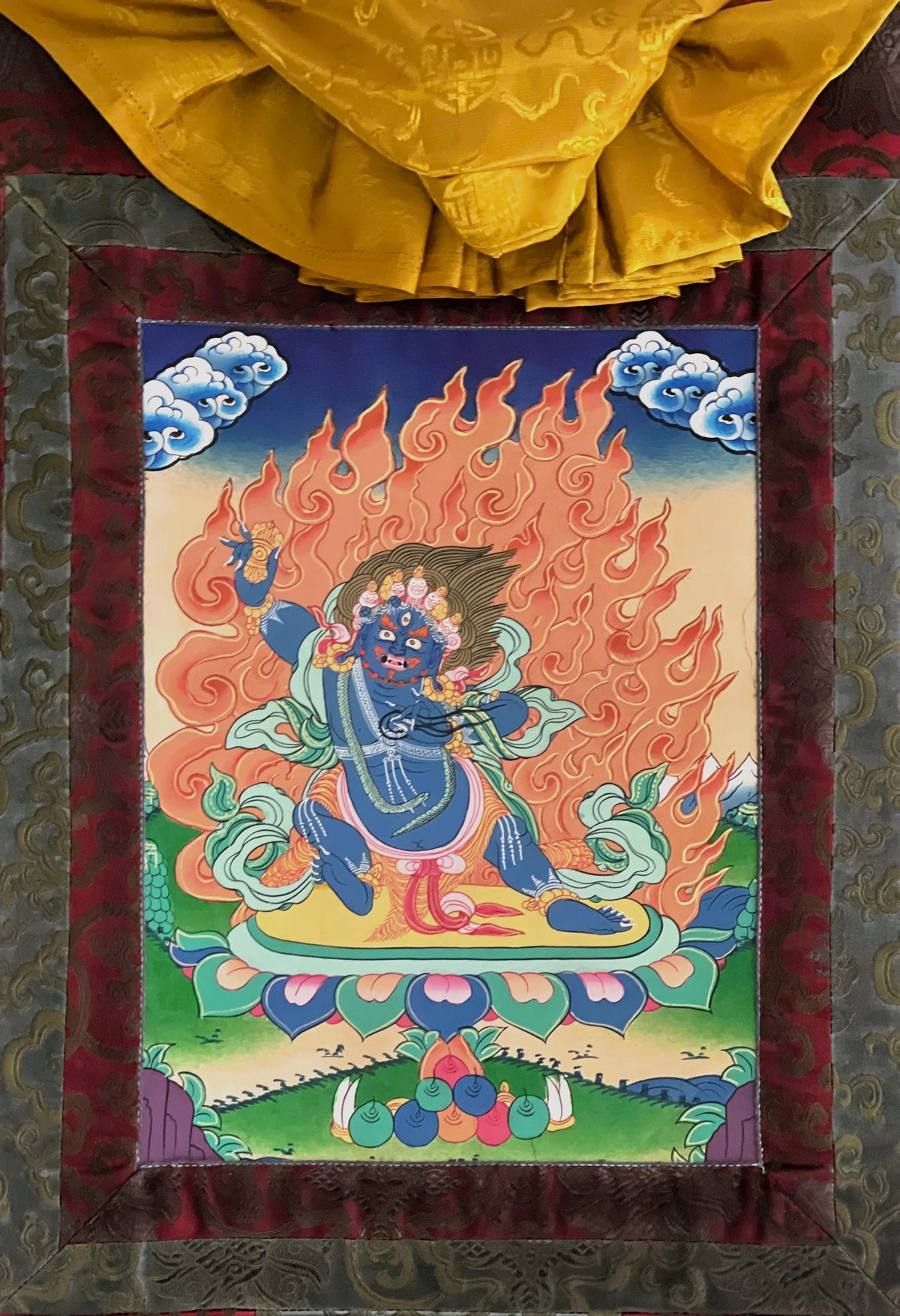 Hand-Painted Vajrapani Thangka  Tibetan Buddhist Meditation Art with Silk Brocade