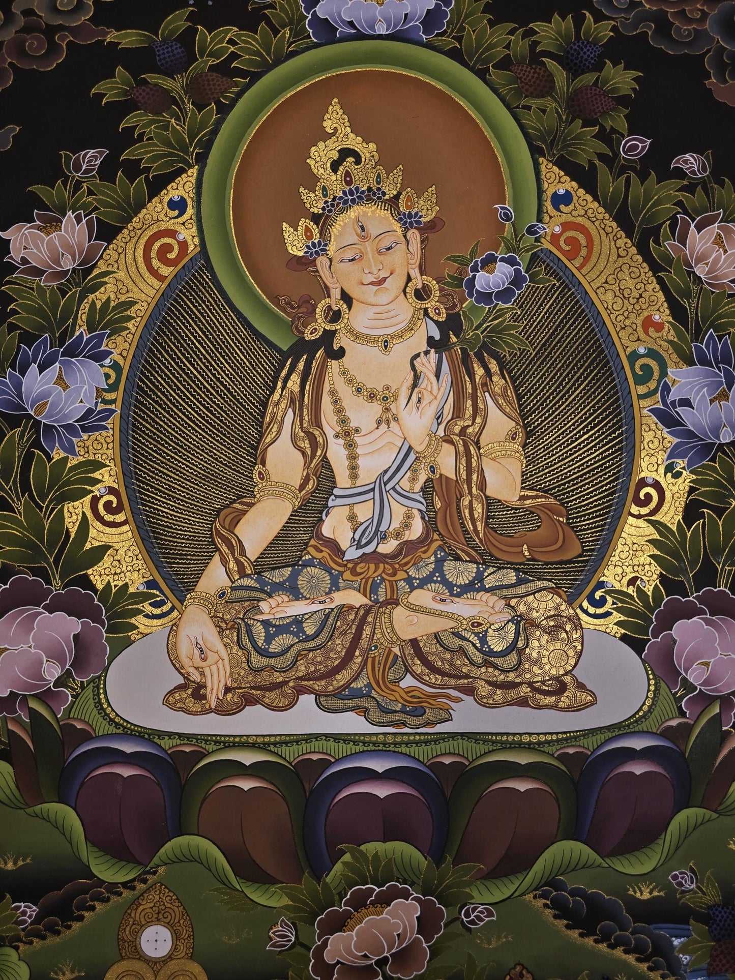 Hand-Painted White Tara Thangka | Tibetan Goddess Art, Nepal