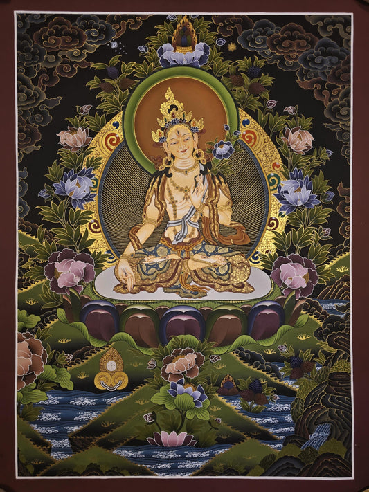 Hand-Painted White Tara Thangka | Tibetan Goddess Art, Nepal