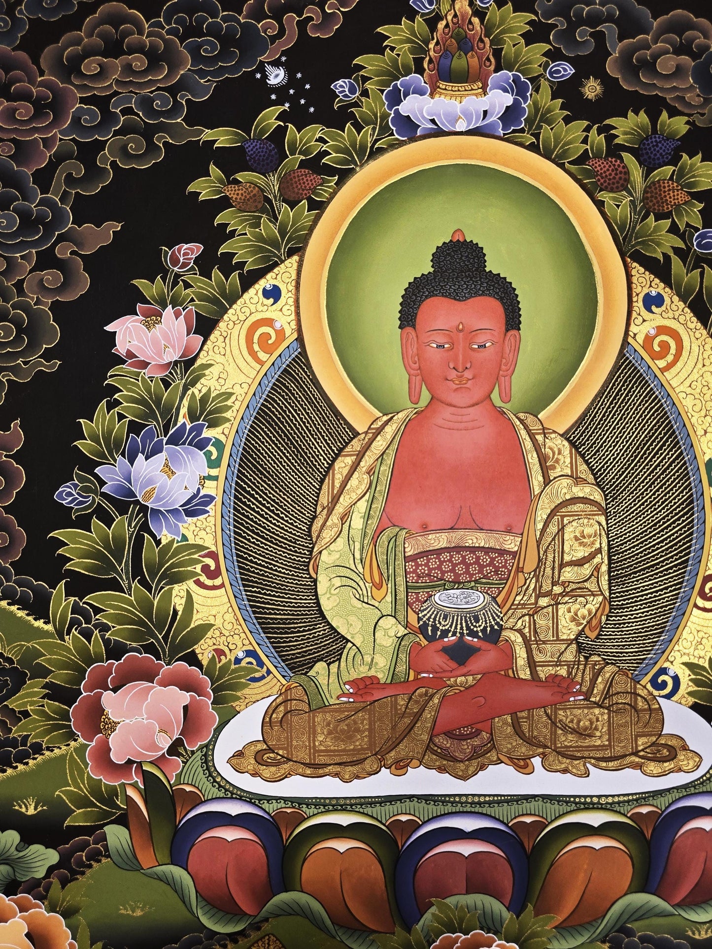 Original Hand-Painted Amitabha Buddha Thangka | Gold Tibetan Masterpiece | Compassion & Meditation Wall Hanging from Nepal