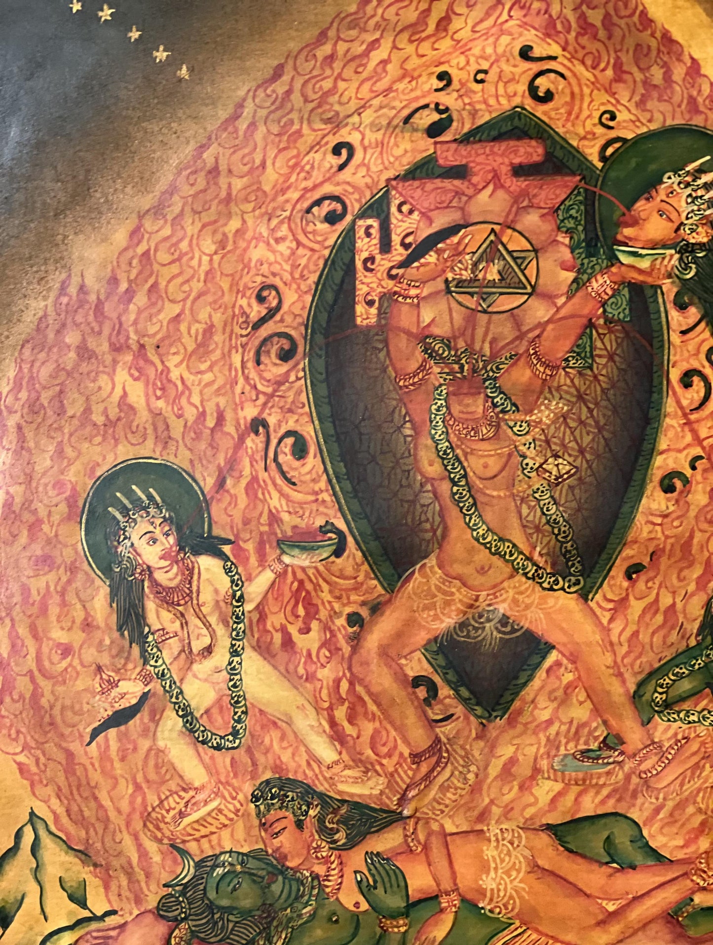 Hand-Painted Chhinnamasta Thangka – Tantric Buddhist Art with Silk Brocade