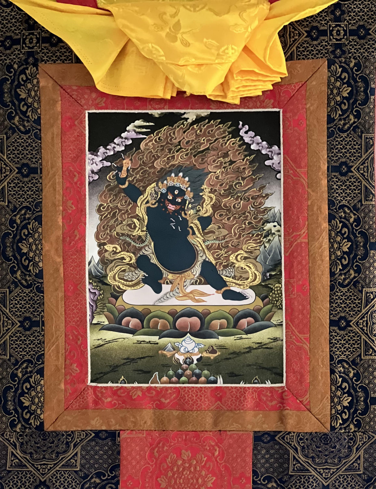 Vajrapani Thangka Painting | Tibetan Dharma Protector with Silk Brocade