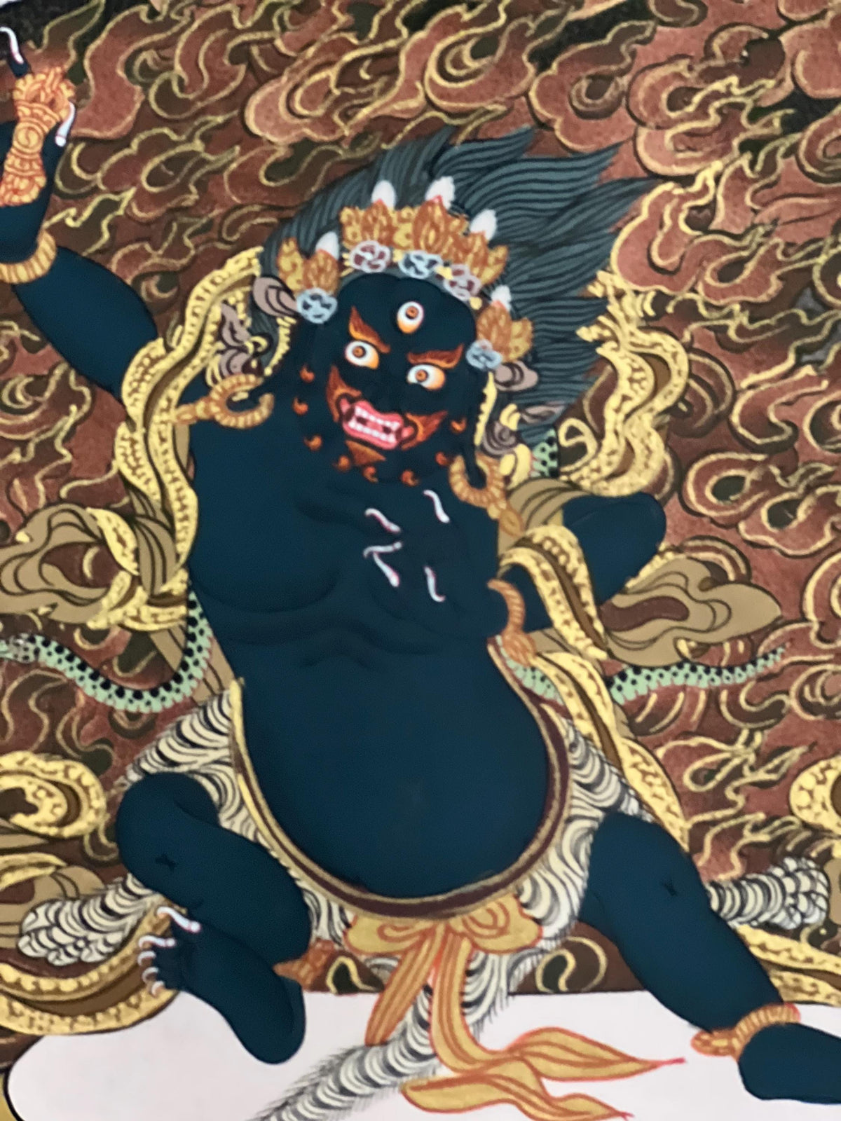 Vajrapani Thangka Painting | Tibetan Dharma Protector with Silk Brocade