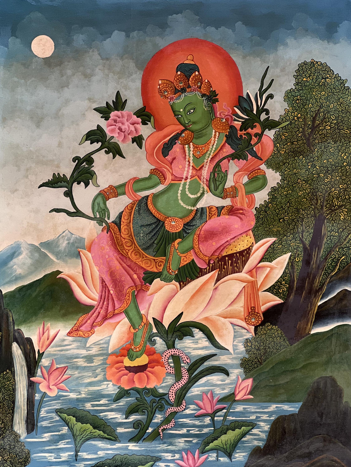 Green Tara Newari Paubha Painting | Original Buddhist Art