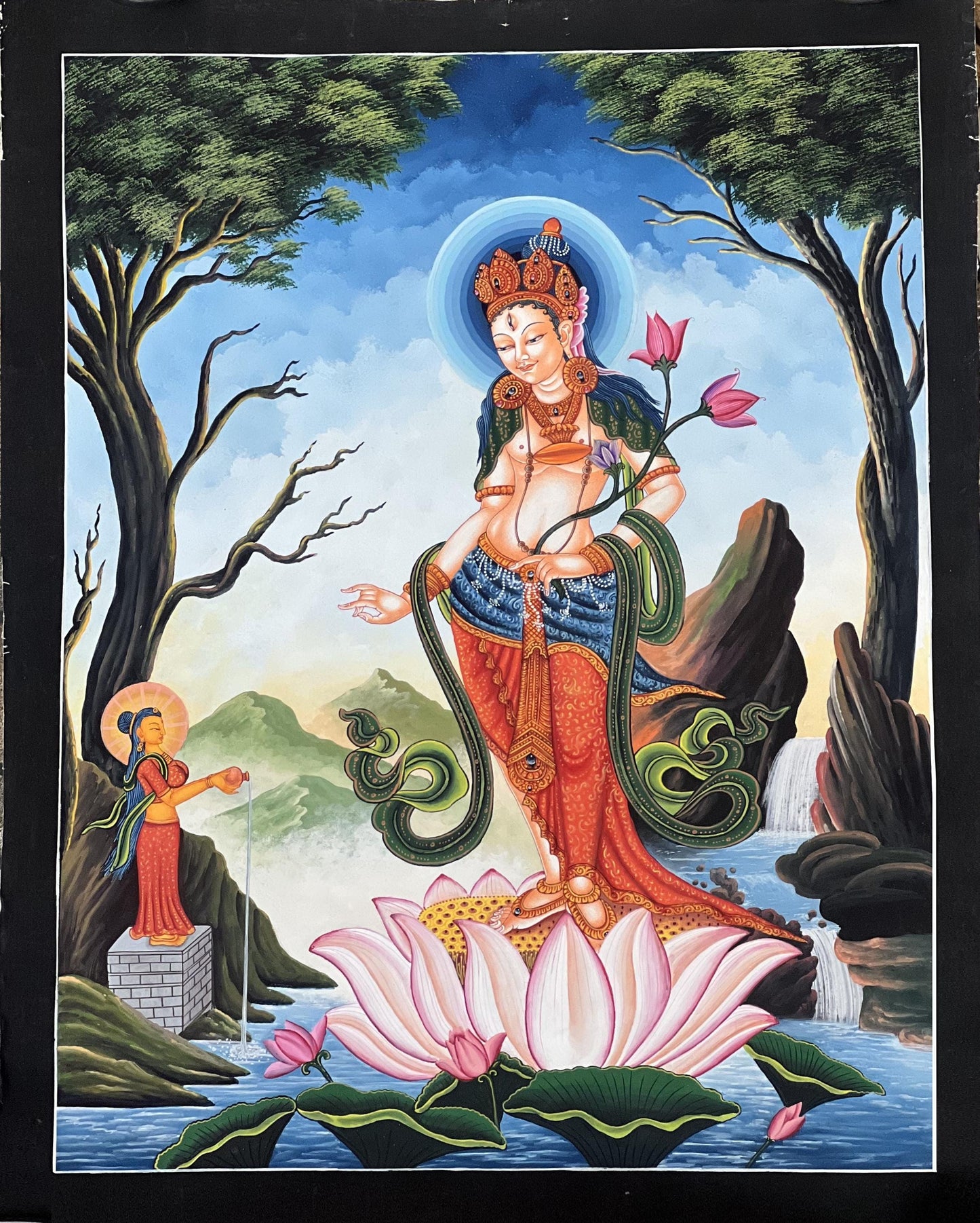 Standing White Tara Thangka | Newari Paubha Masterpiece | Buddhist Compassion Art | Handmade Nepal Painting