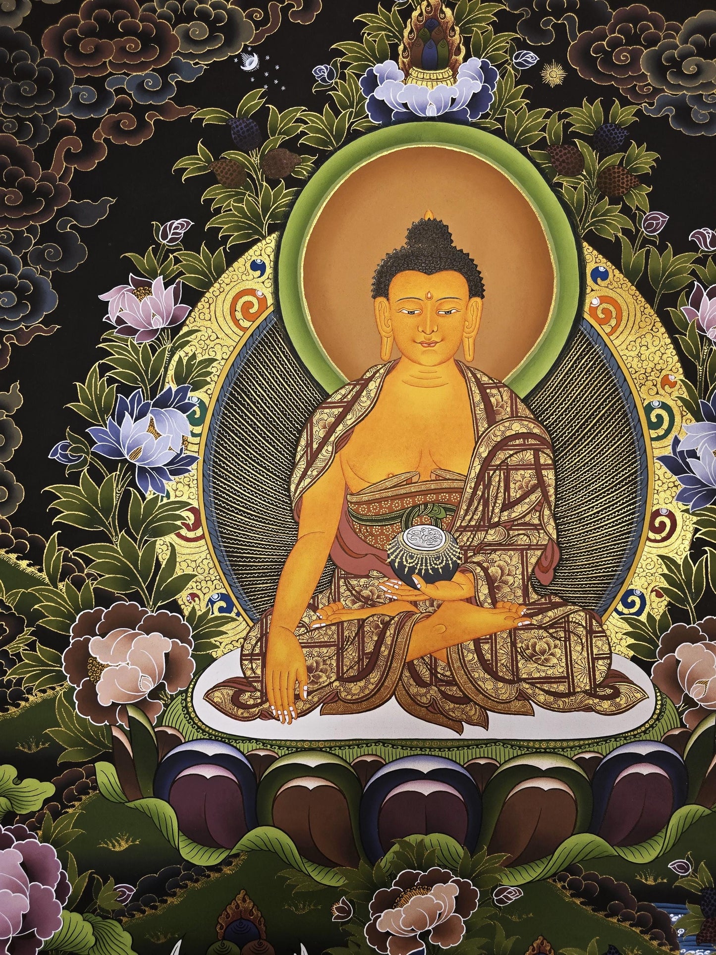 Hand-Painted Buddha Thangka | Shakyamuni, Gold Detailing, Nepalese Buddhist Art