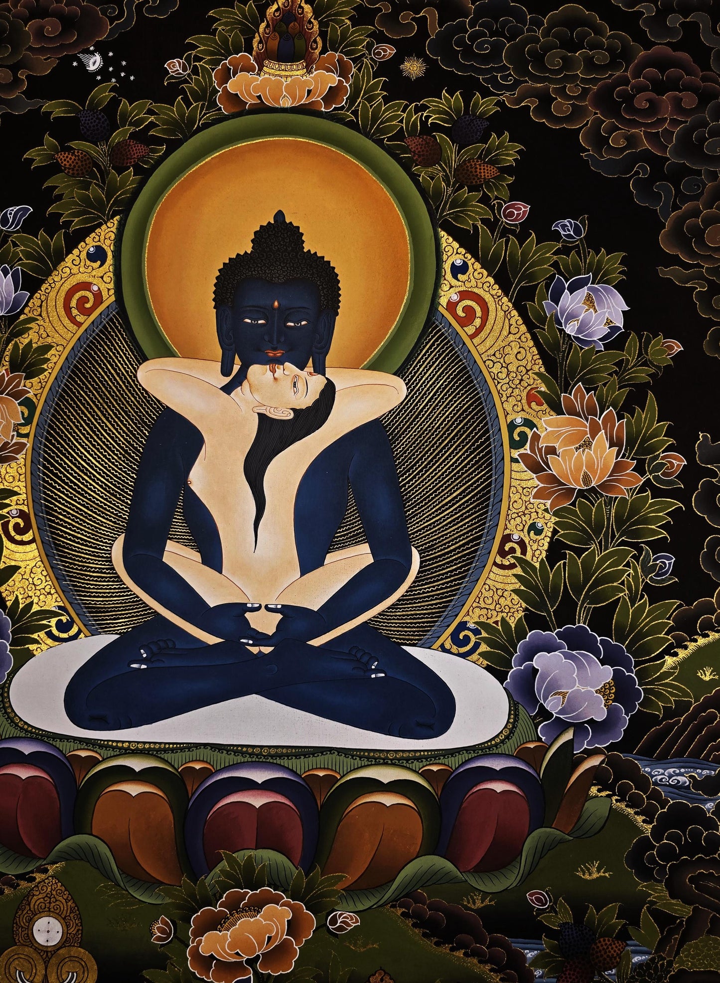 Hand-Painted Original Samantabhadra (Buddha Shakti) Thangka – Tibetan Gold Masterpiece for Meditation & Spiritual Decor