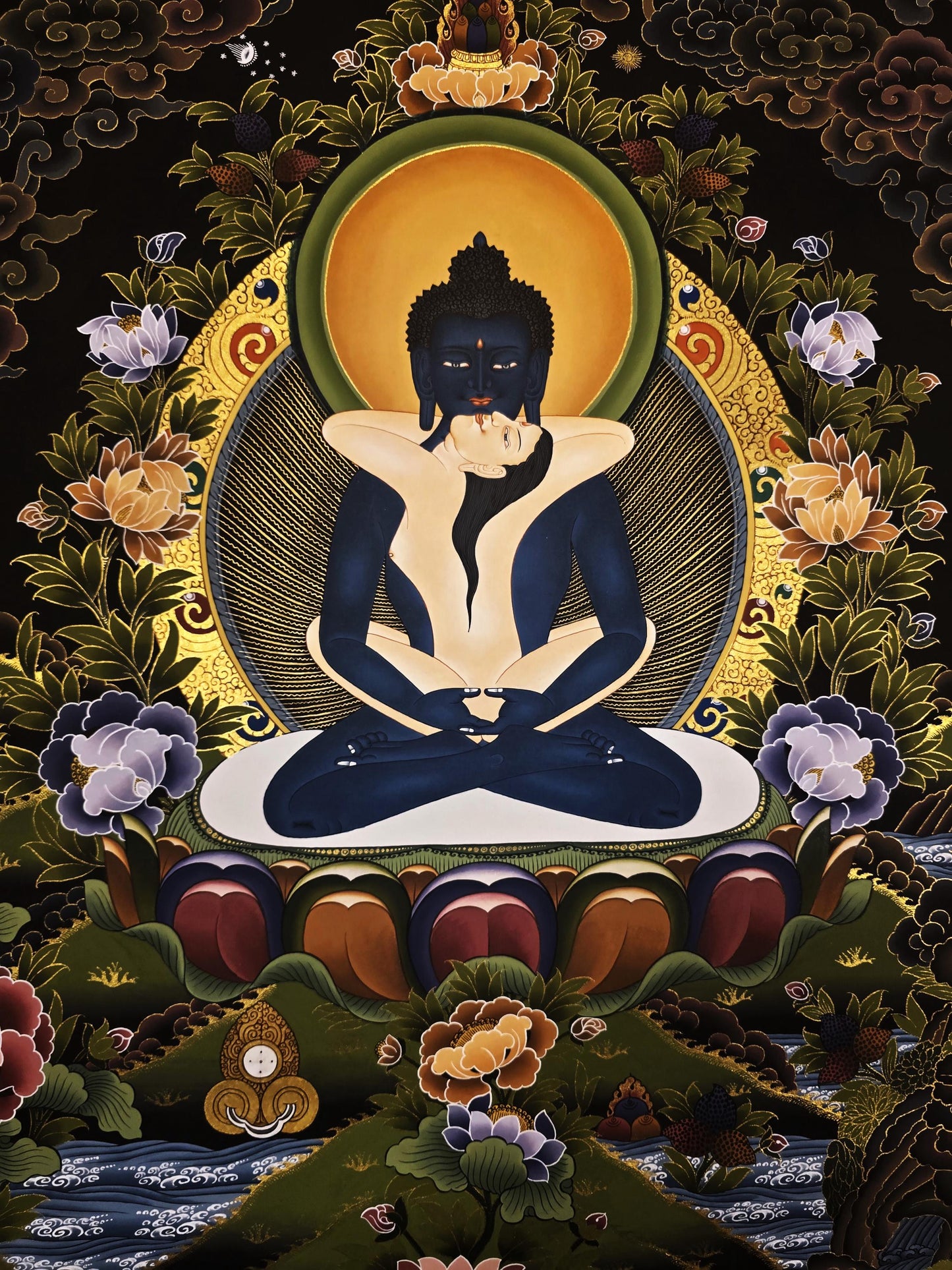 Hand-Painted Original Samantabhadra (Buddha Shakti) Thangka – Tibetan Gold Masterpiece for Meditation & Spiritual Decor