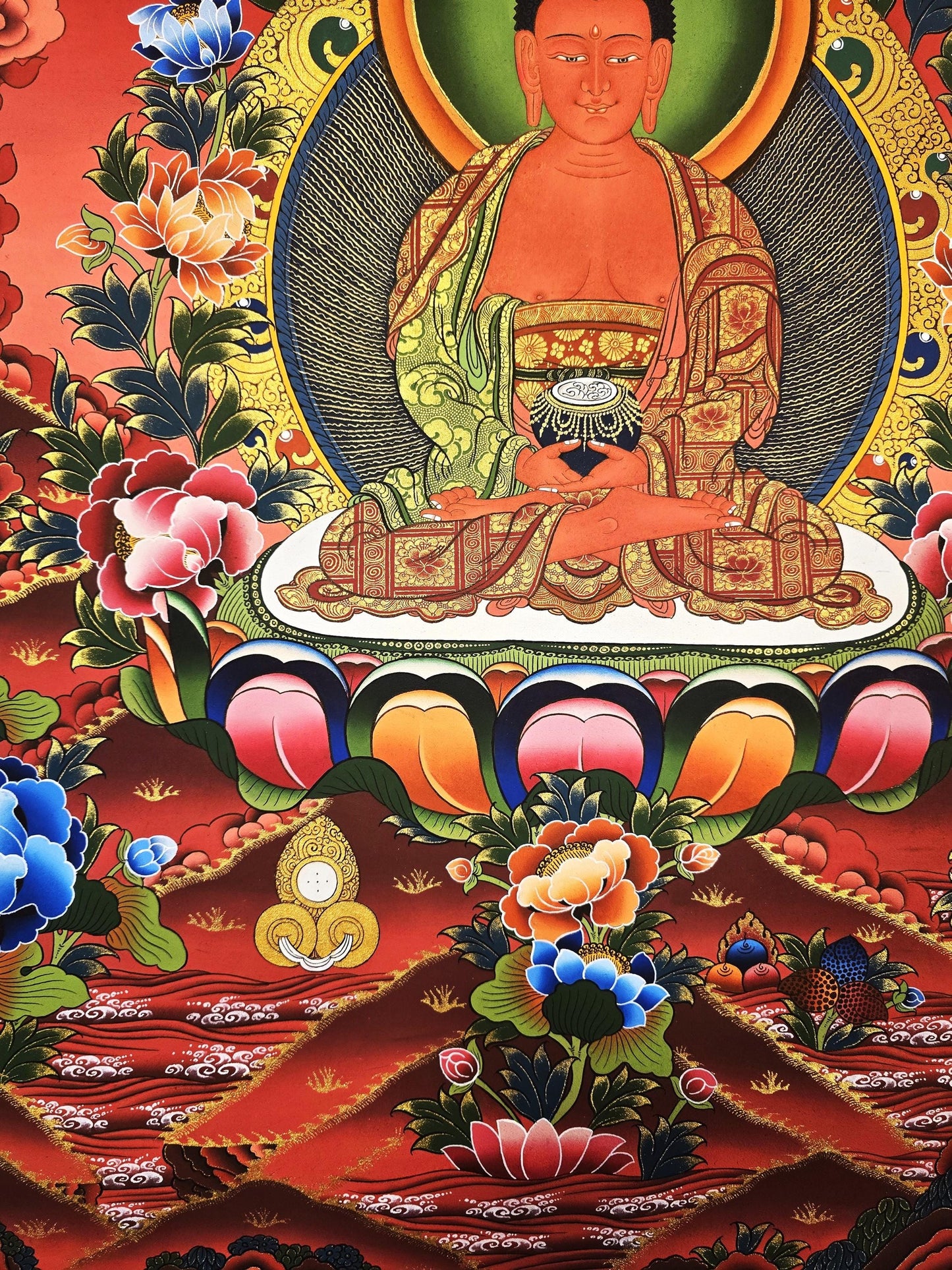 Original Tibetan Thangka of Amitabha Buddha – Hand-Painted Gold Masterpiece for Compassion and Meditation