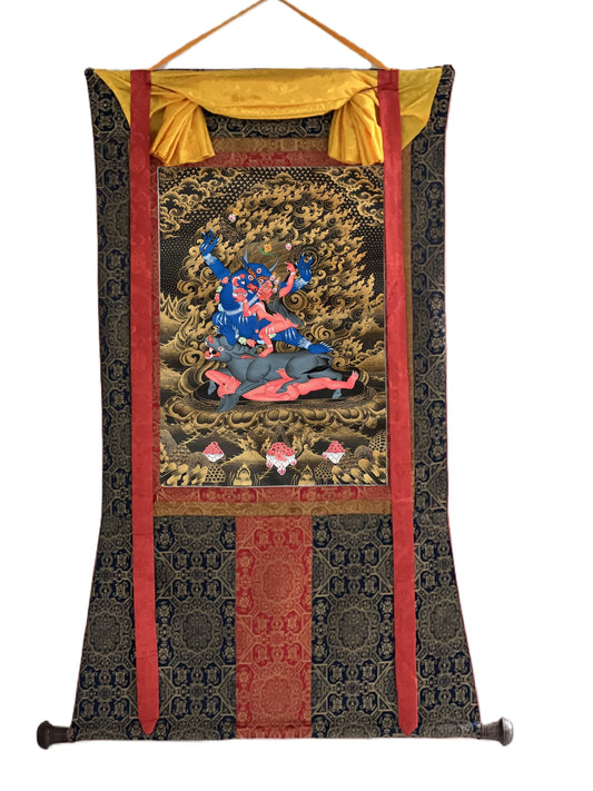 Hand-Painted Palden Lhamo Thangka – Tibetan Silk Framed Buddhist Art