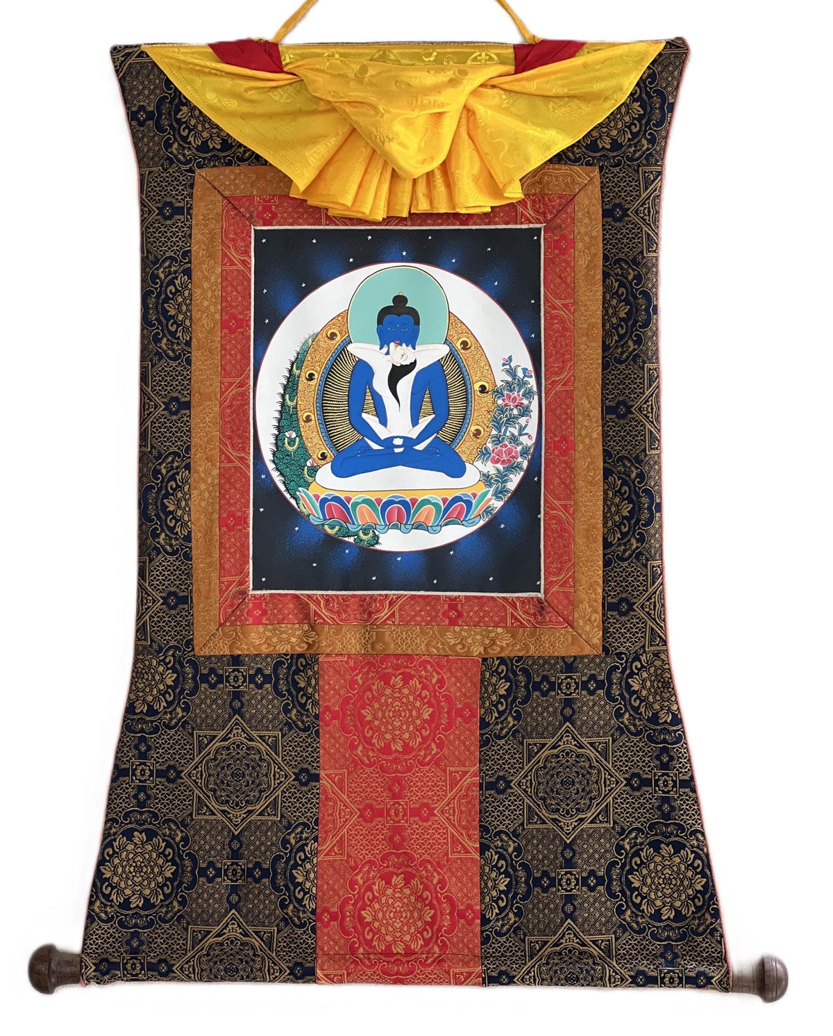 Samantabhadra Thangka Painting with Silk Brocade