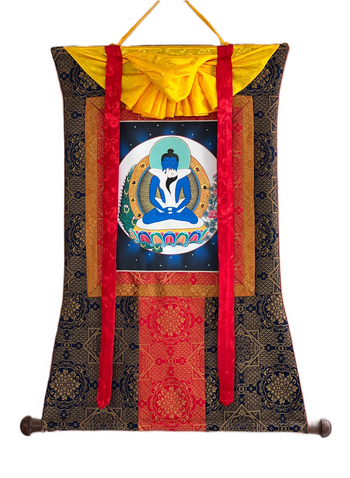 Samantabhadra Thangka Painting with Silk Brocade