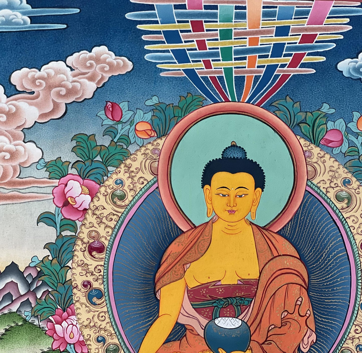 Hand-Painted Shakyamuni Buddha Thangka | 24K Gold, Nepal