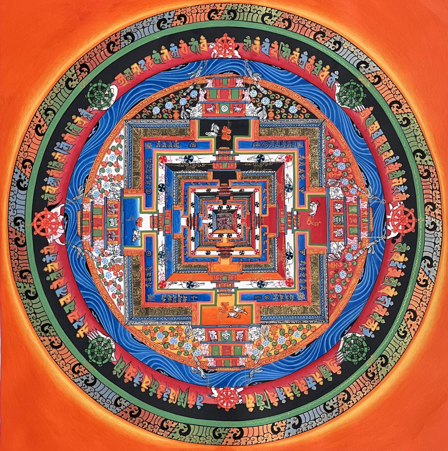 Kalachakra Mandala Tibetan Thangka Painting – Hand-Painted Wheel of Time Sacred Art