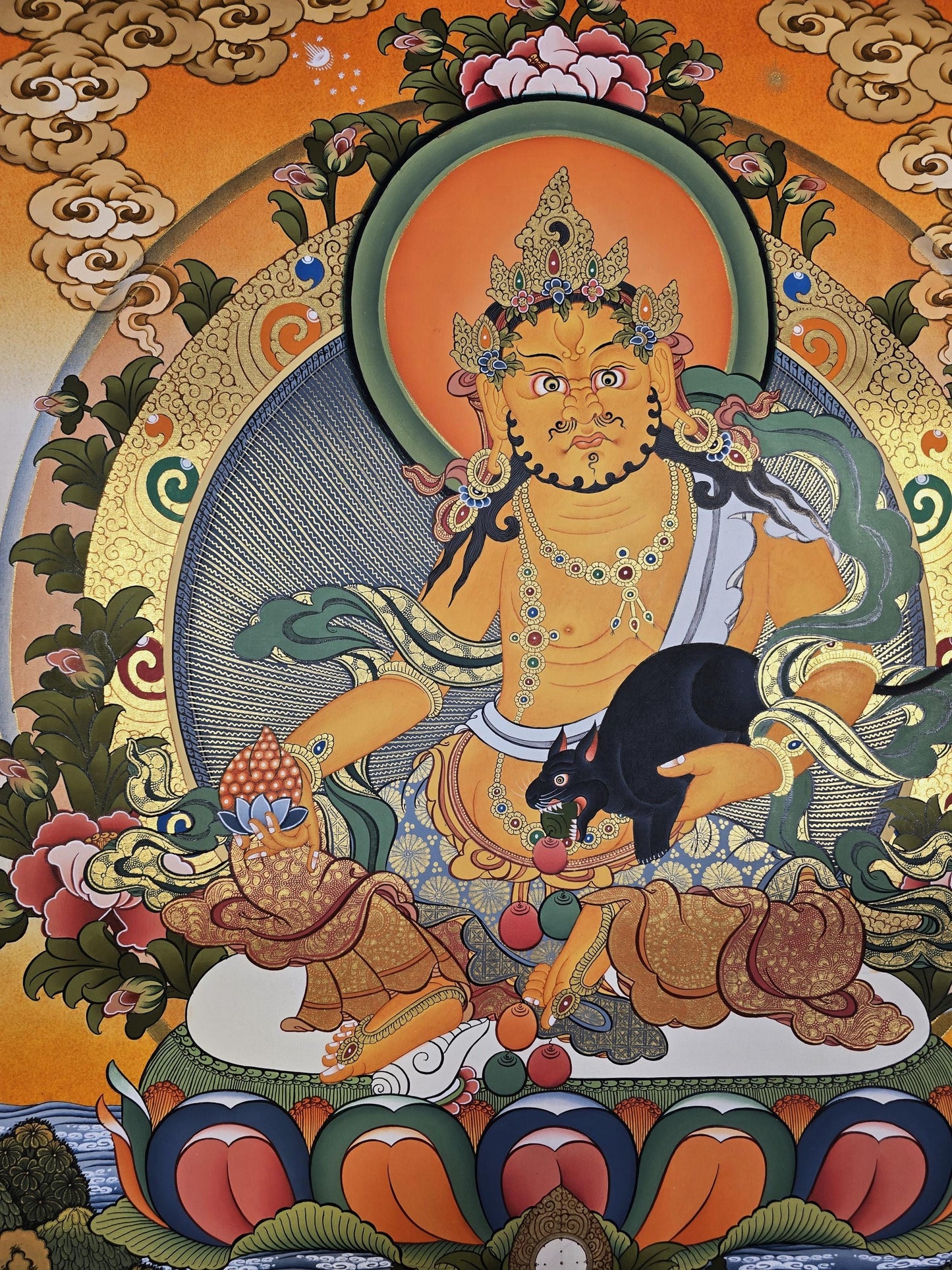 Hand-Painted Jambhala Thangka | Tibetan God of Wealth Art