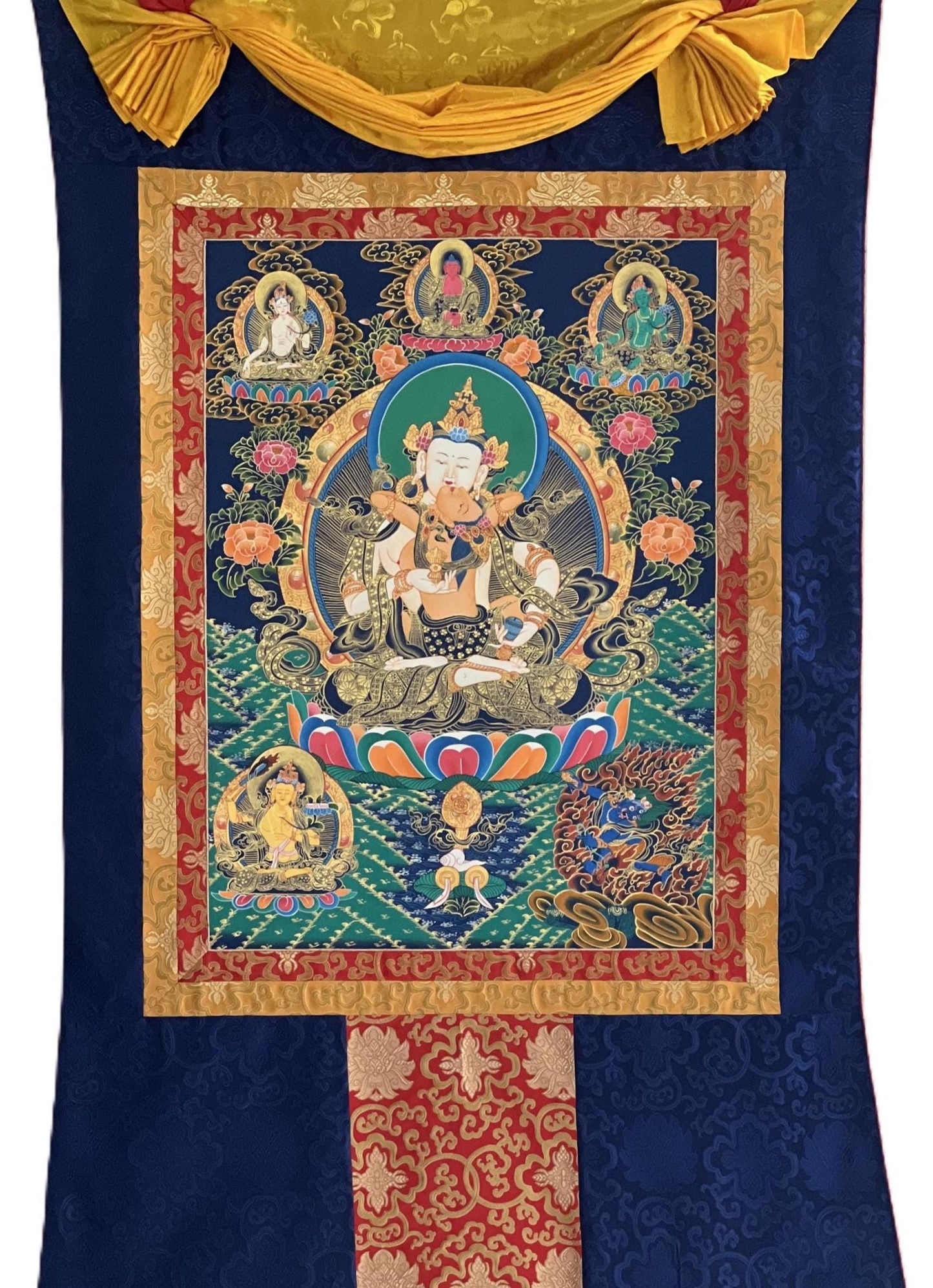 Vajrasattva Shakti Tibetan Thangka – Large Hand-Painted Sacred Art with Silk Brocade