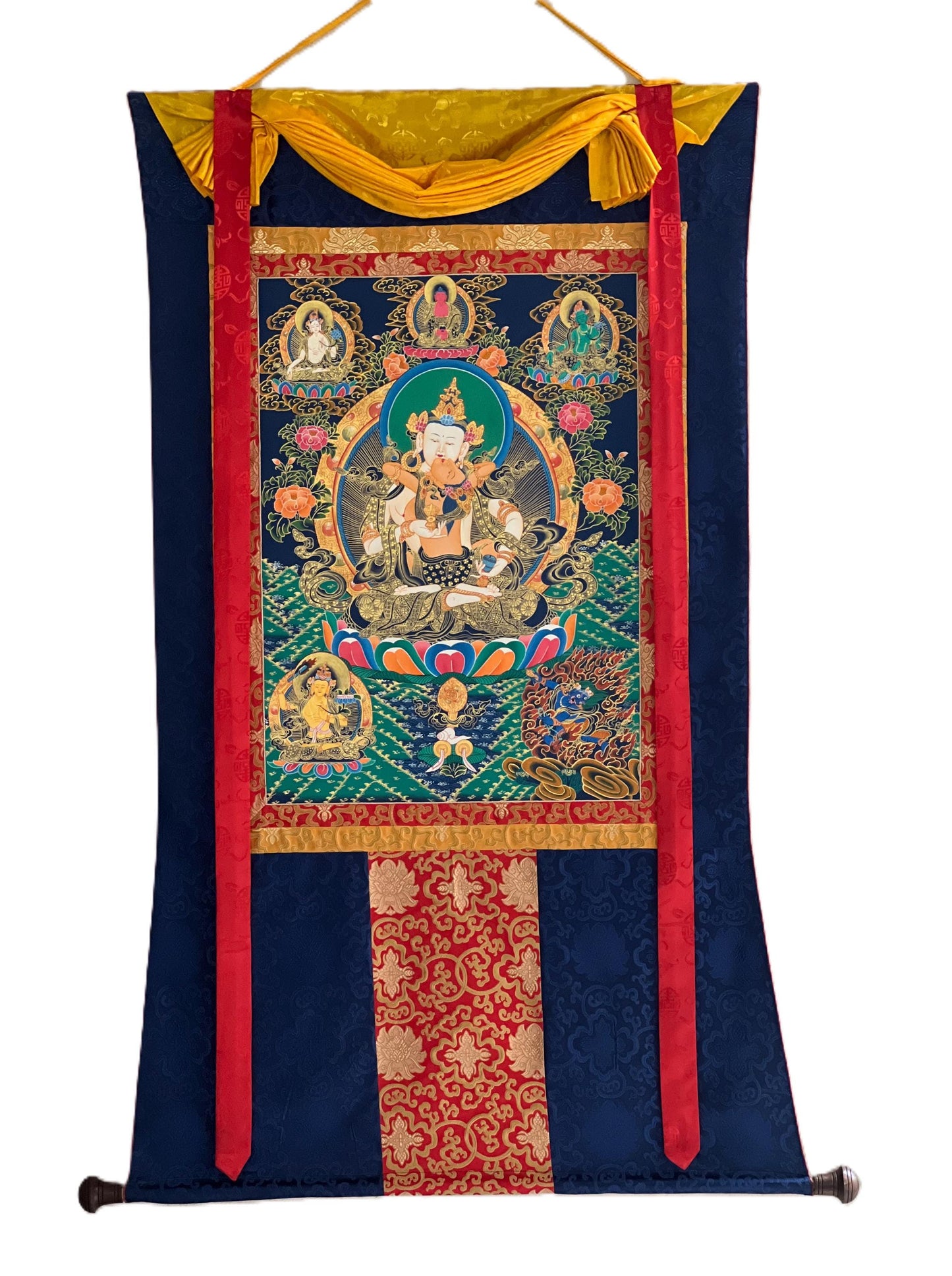 Vajrasattva Shakti Tibetan Thangka – Large Hand-Painted Sacred Art with Silk Brocade