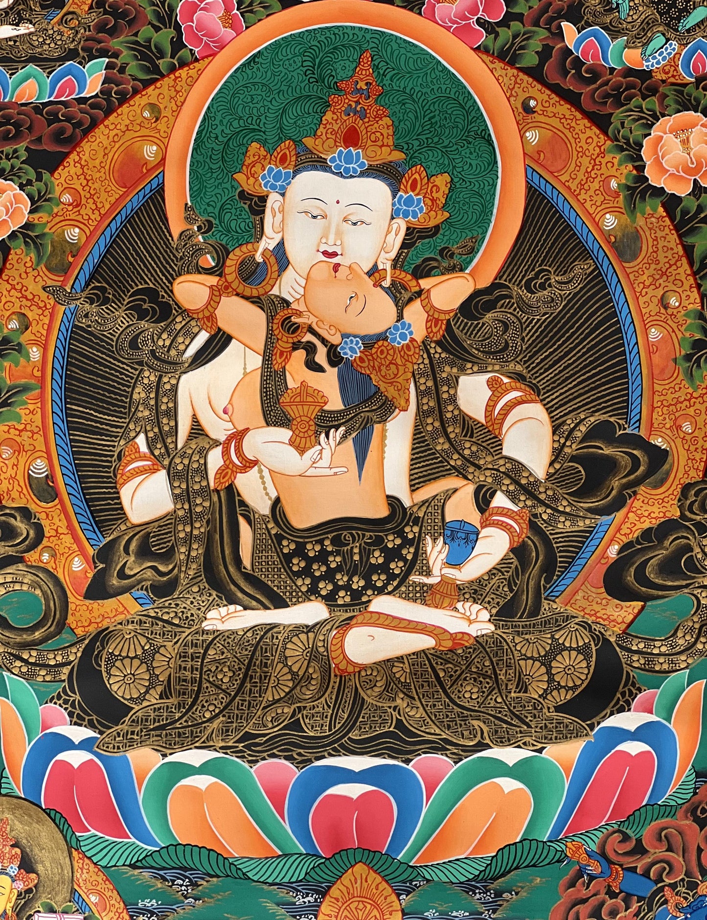 Hand-Painted Vajrasattva Shakti Thangka – Tibetan Meditation Art