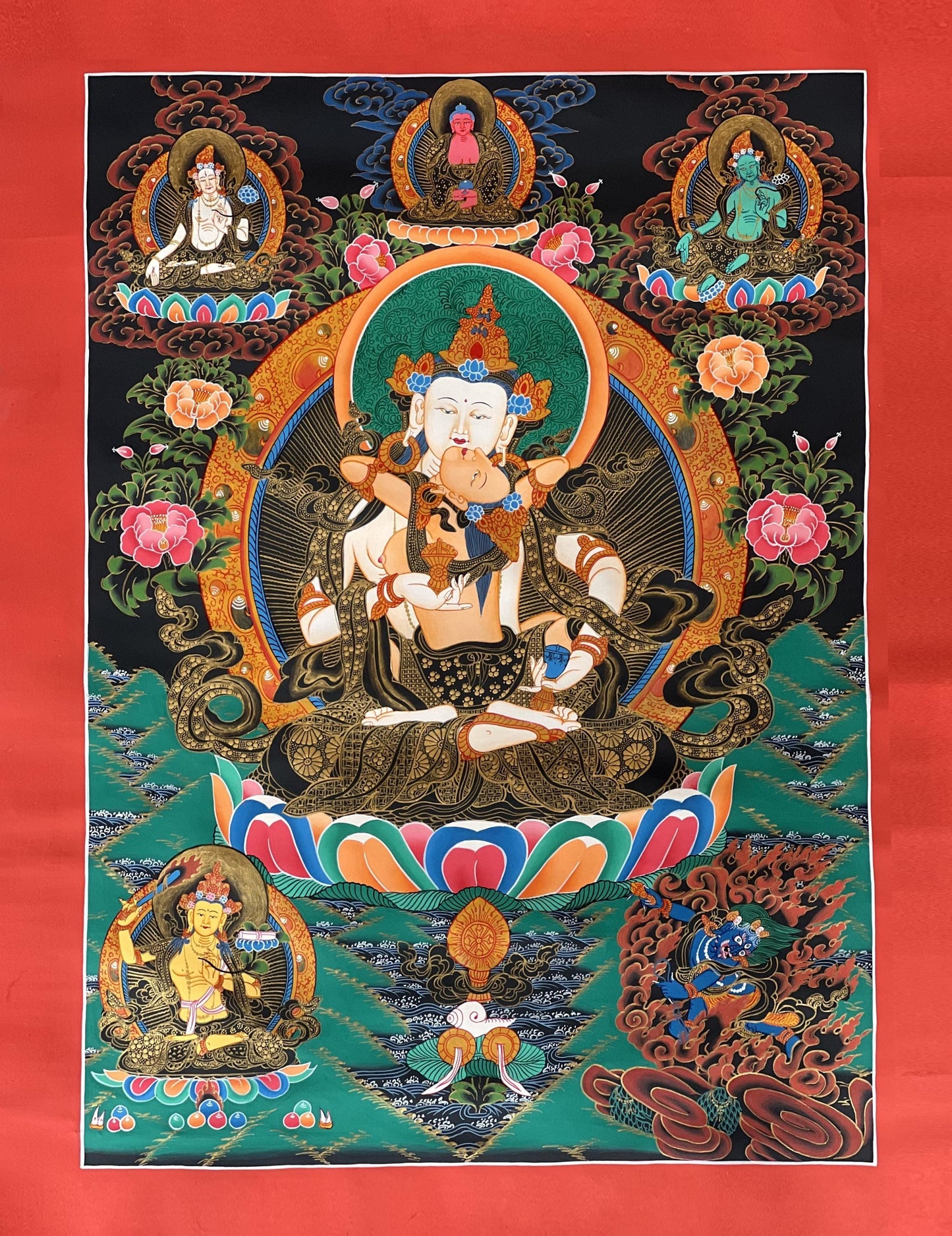 Hand-Painted Vajrasattva Shakti Thangka – Tibetan Meditation Art