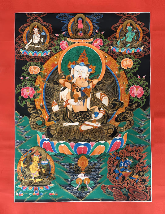 Hand-Painted Vajrasattva Shakti Thangka – Tibetan Meditation Art