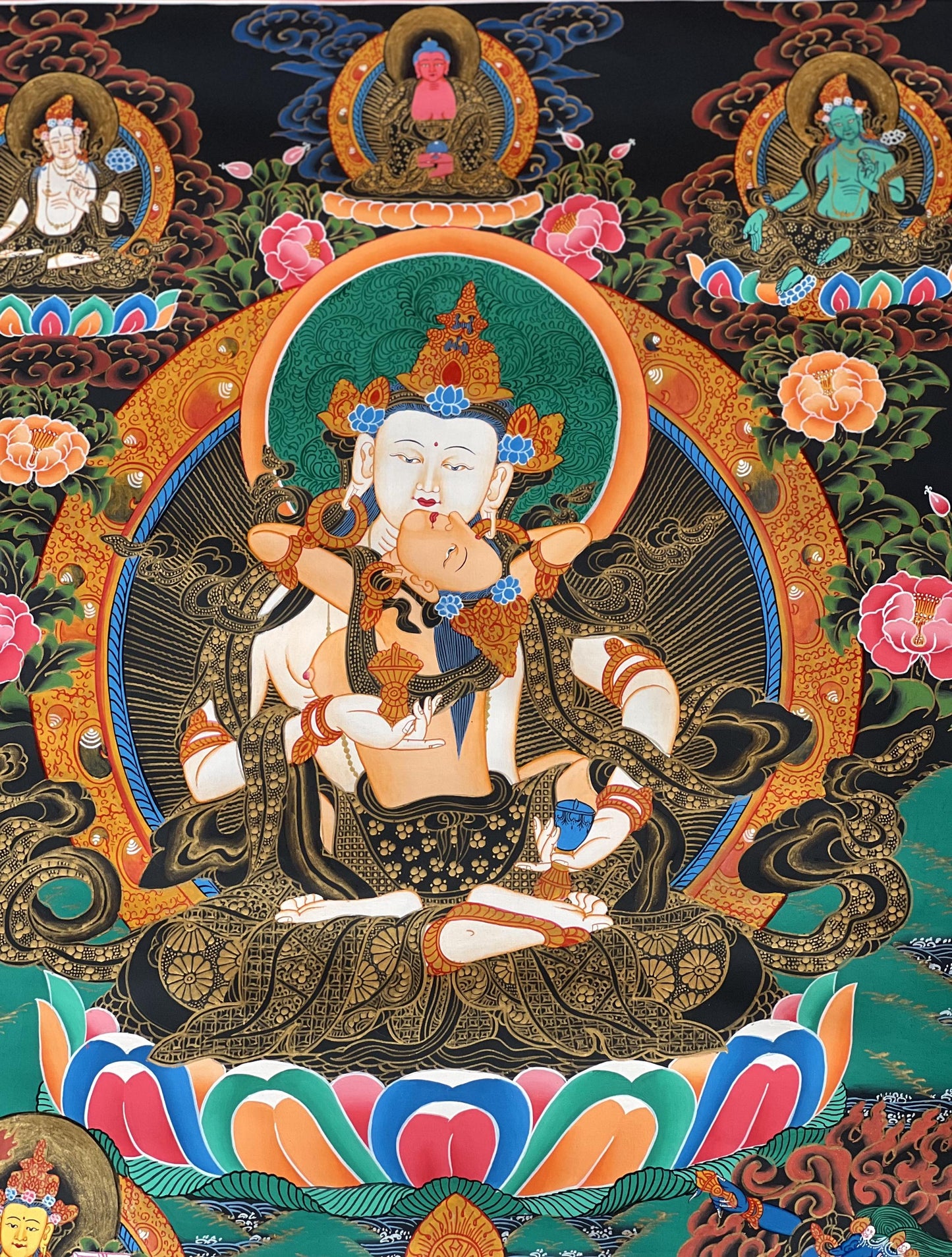 Hand-Painted Vajrasattva Thangka | Tibetan Buddha Art, Silk Brocade