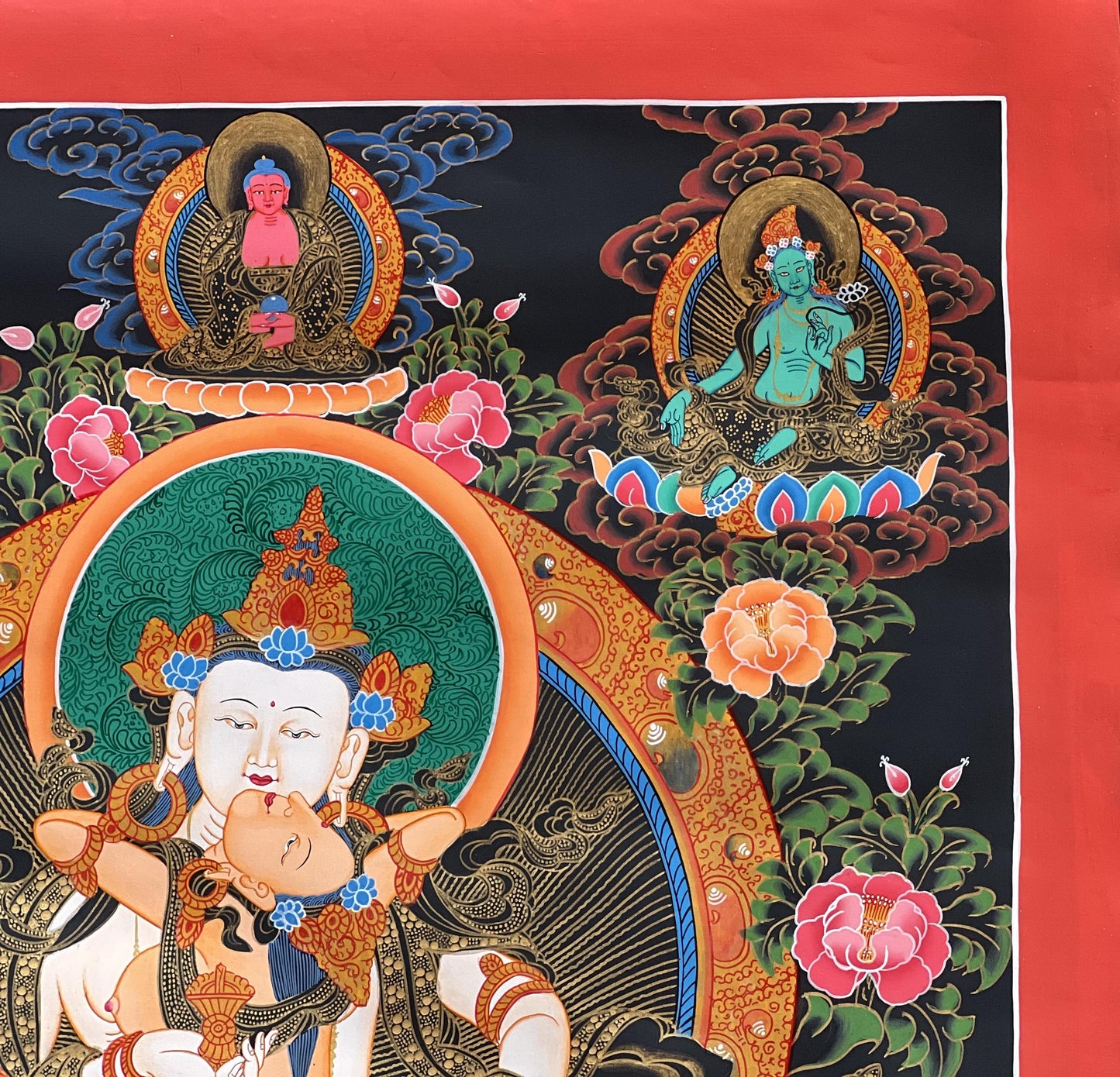 Hand-Painted Vajrasattva Thangka | Tibetan Buddha Art, Silk Brocade