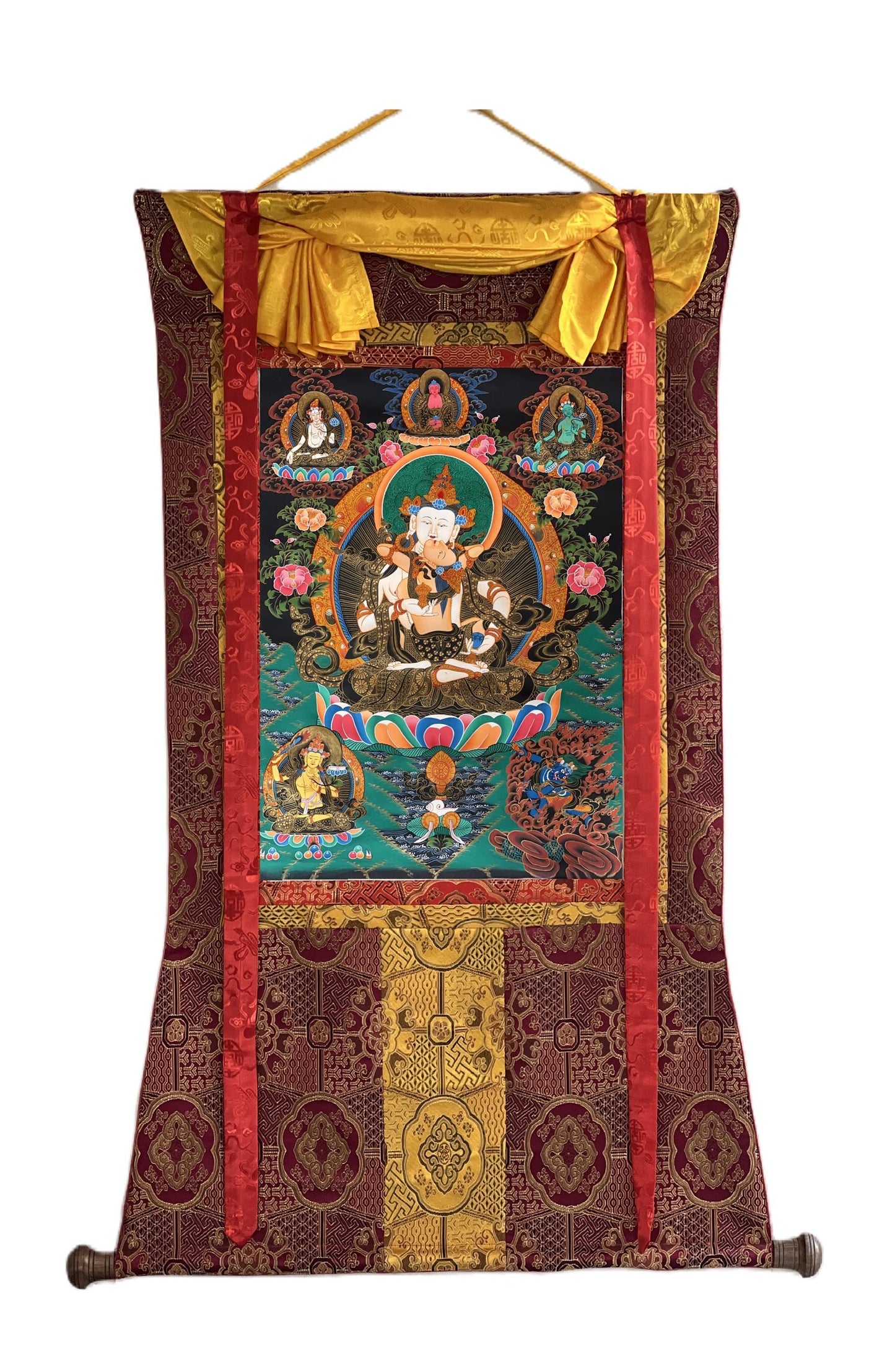 Hand-Painted Vajrasattva Thangka | Tibetan Buddha Art, Silk Brocade