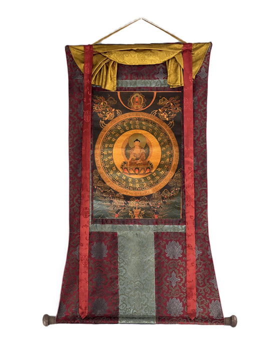 Hand-Painted Shakyamuni Buddha Thangka | Tibetan Oil Painting with Silk Brocade