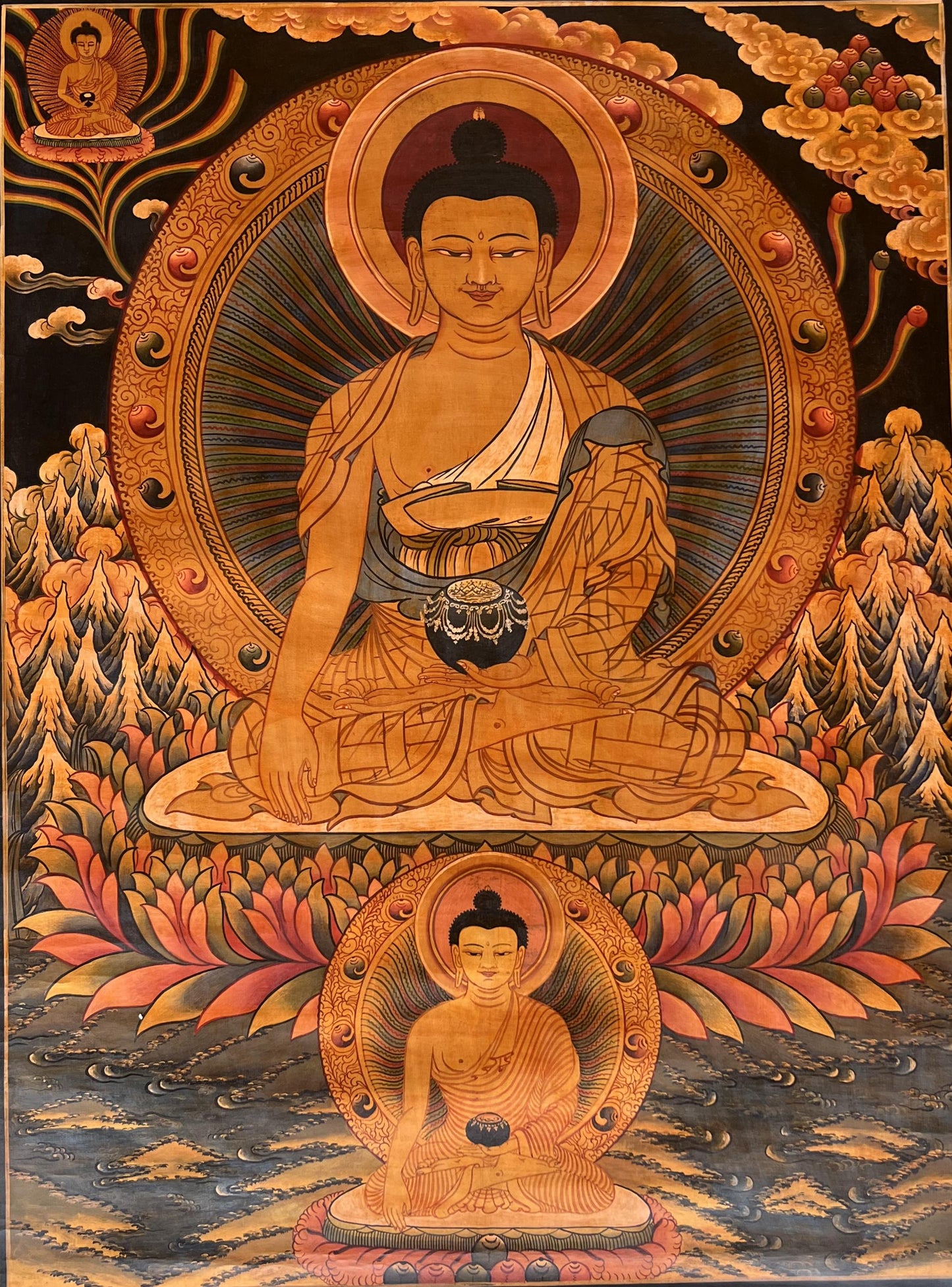 Hand-Painted Shakyamuni Buddha Thangka – Tibetan Art, Meditation Decor (24.5 x 33 in)