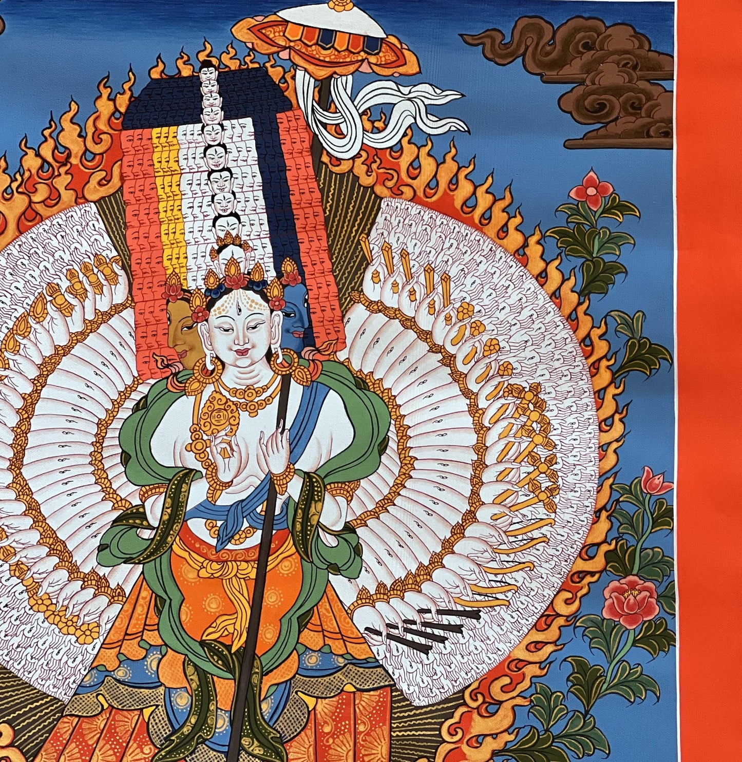 Thousand Armed Sitatapatra Tibetan Thangka Painting – White Umbrella Protection Goddess Art