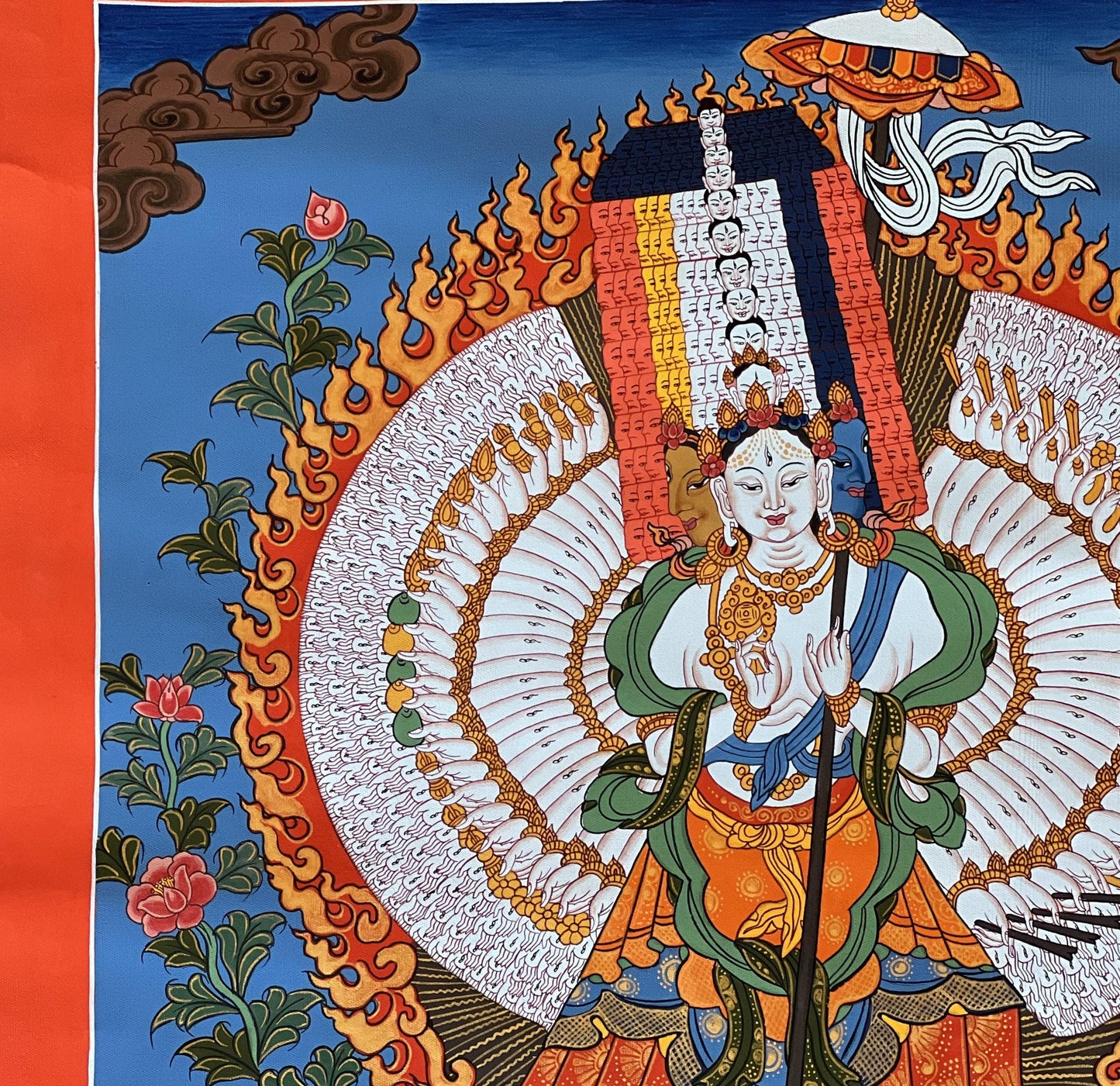 Thousand Armed Sitatapatra Tibetan Thangka Painting – White Umbrella Protection Goddess Art