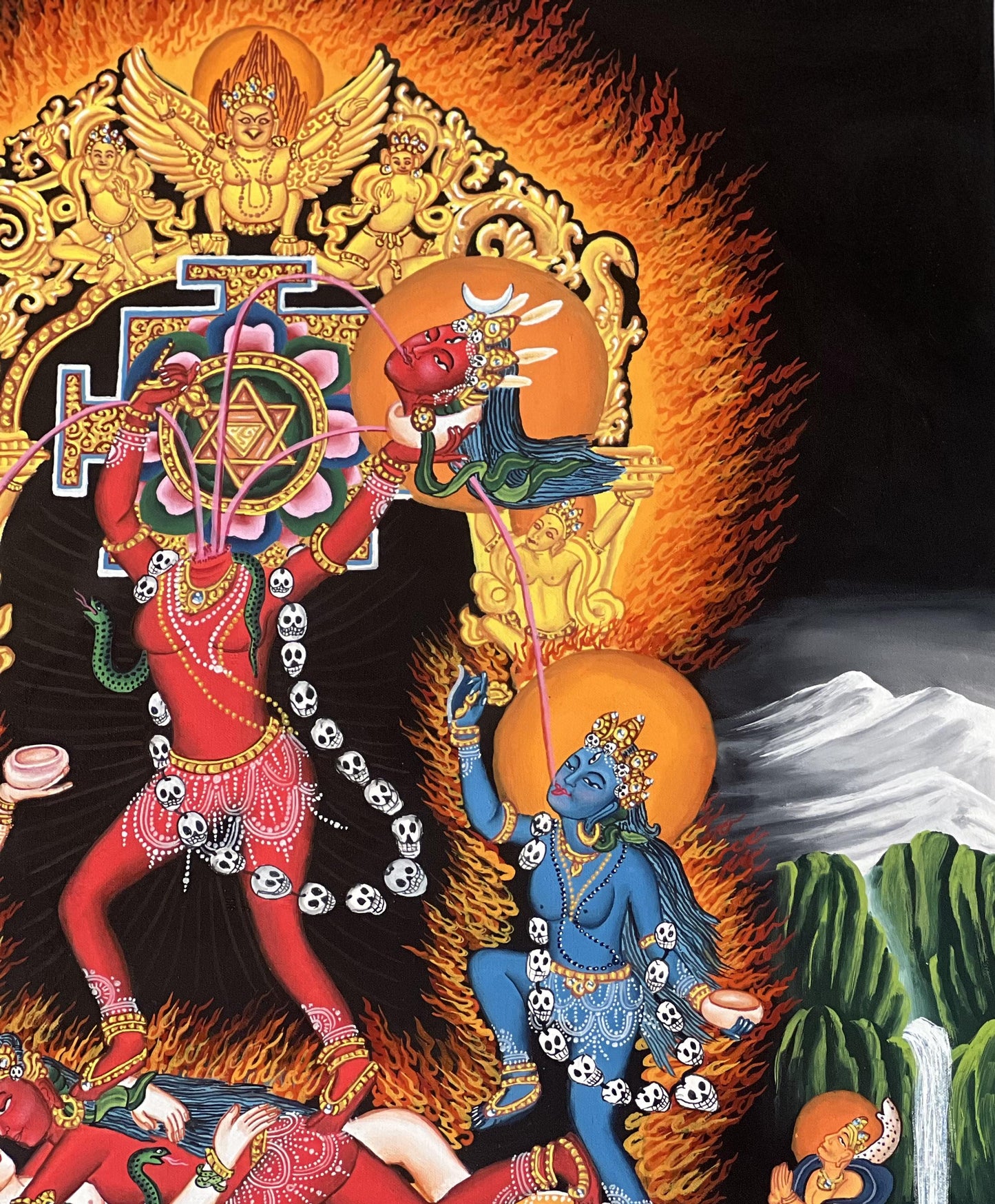 Hand-Painted Chhinnamasta Thangka | Newari Paubha Tantric Art