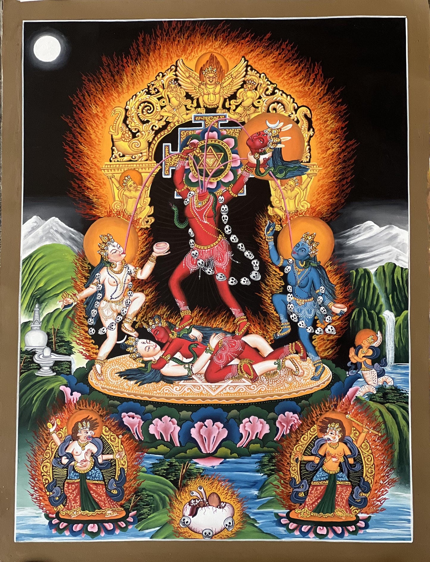 Hand-Painted Chhinnamasta Thangka | Newari Paubha Tantric Art