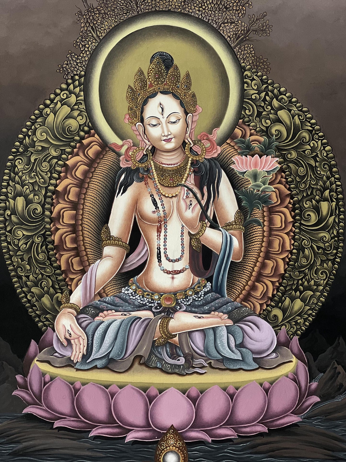 White Tara Newari Paubha Thangka | Hand-Painted Compassion Goddess Art