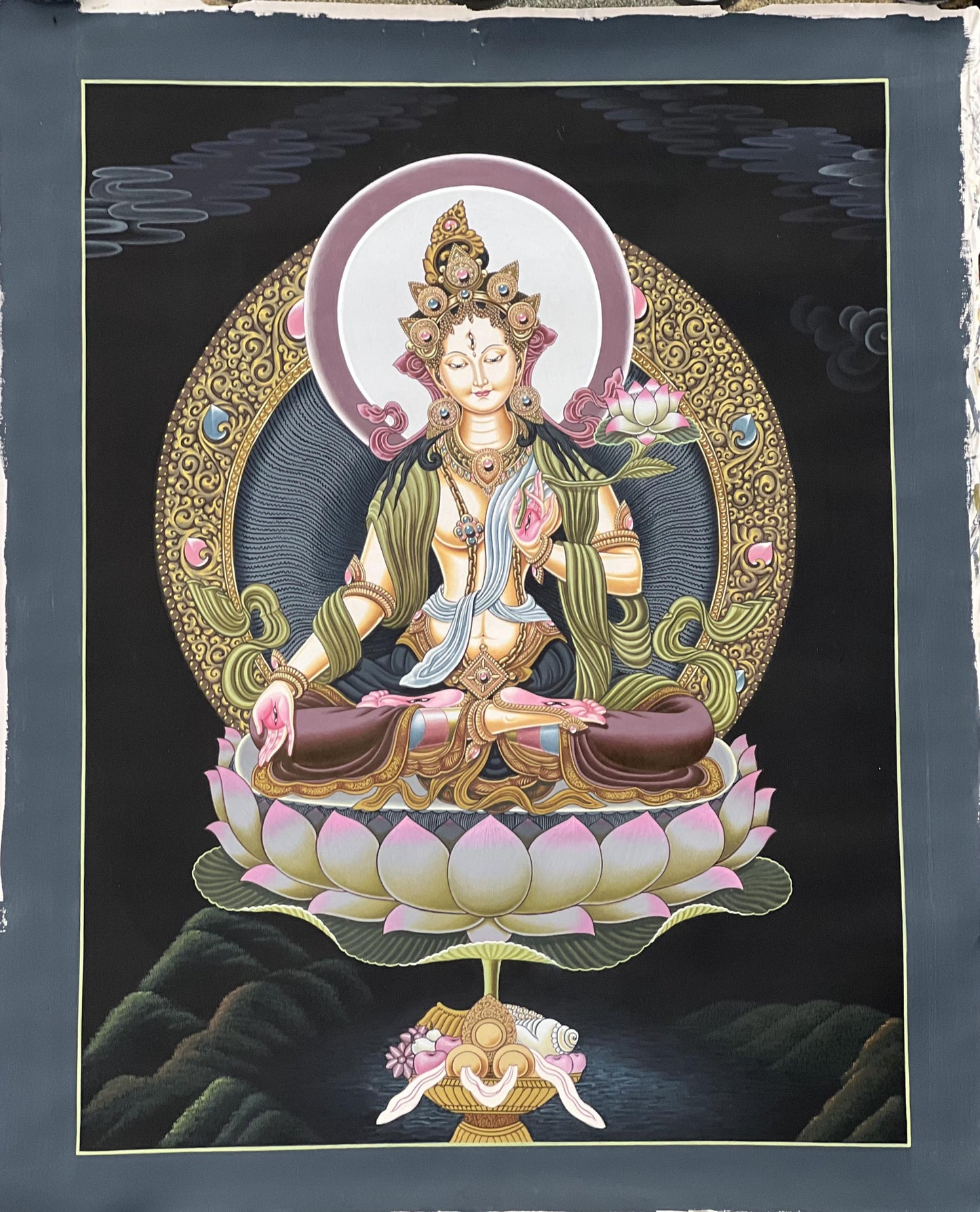 White Tara Thangka | Newari Paubha, Hand-Painted Buddhist Art