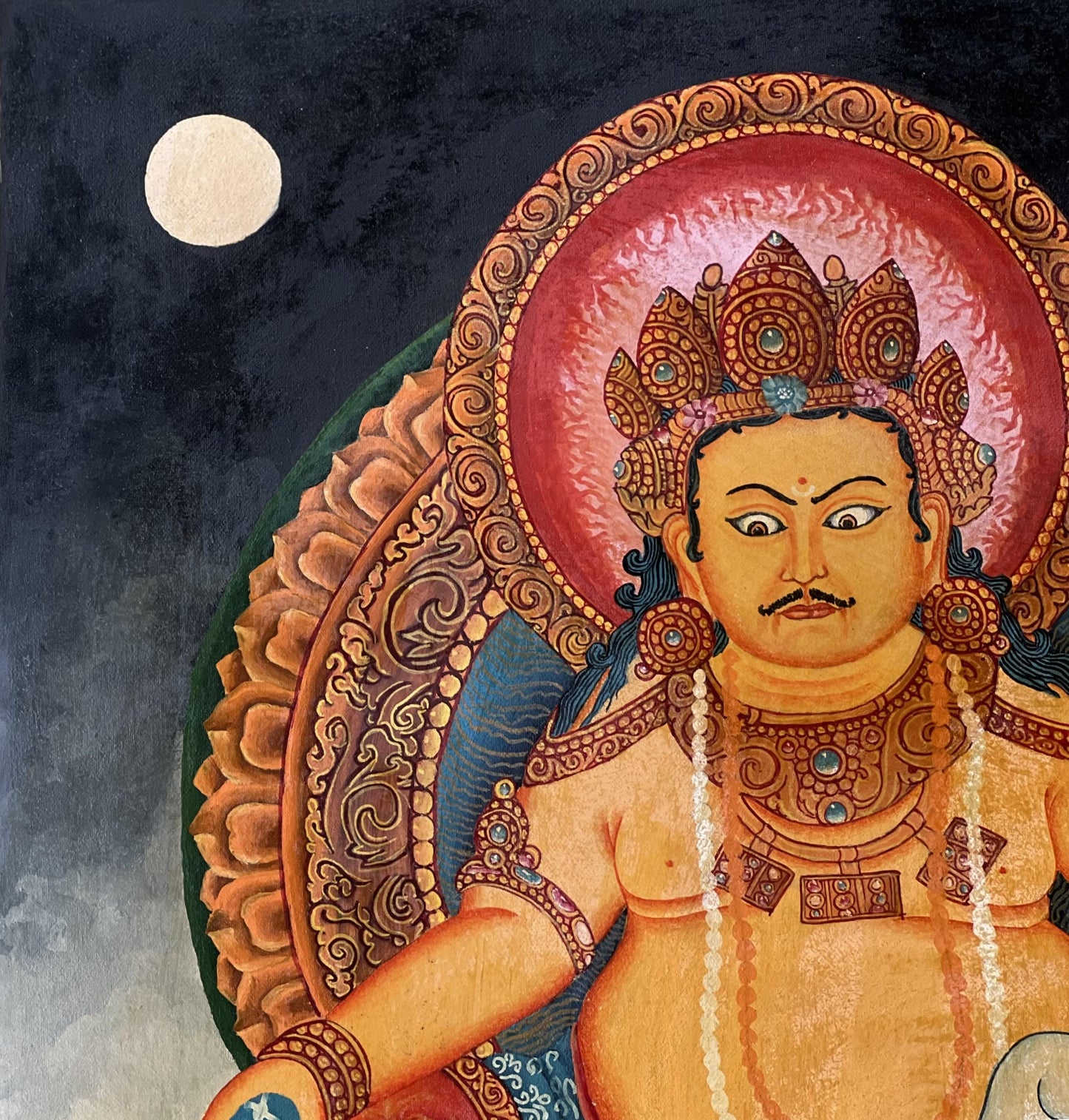 Hand Painted Jambhala Thangka | Newari Kubera God of Wealth Painting