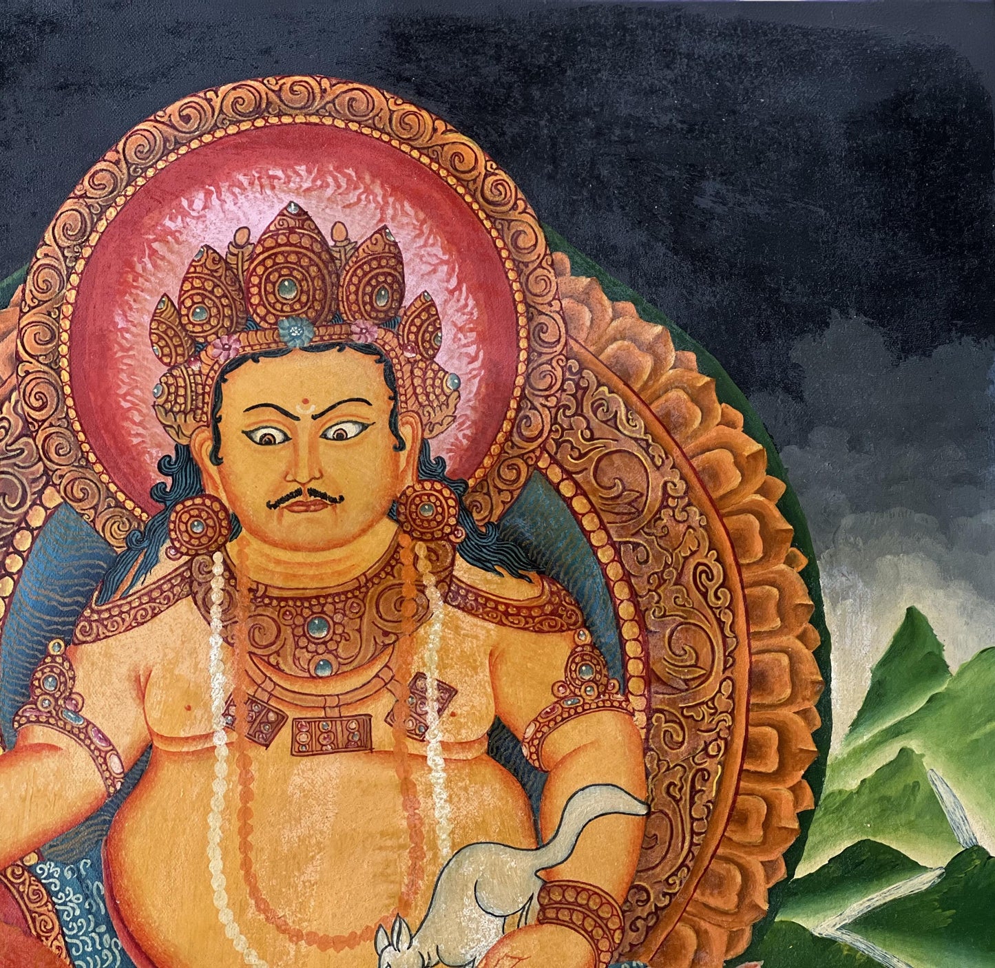 Hand Painted Jambhala Thangka | Newari Kubera God of Wealth Painting