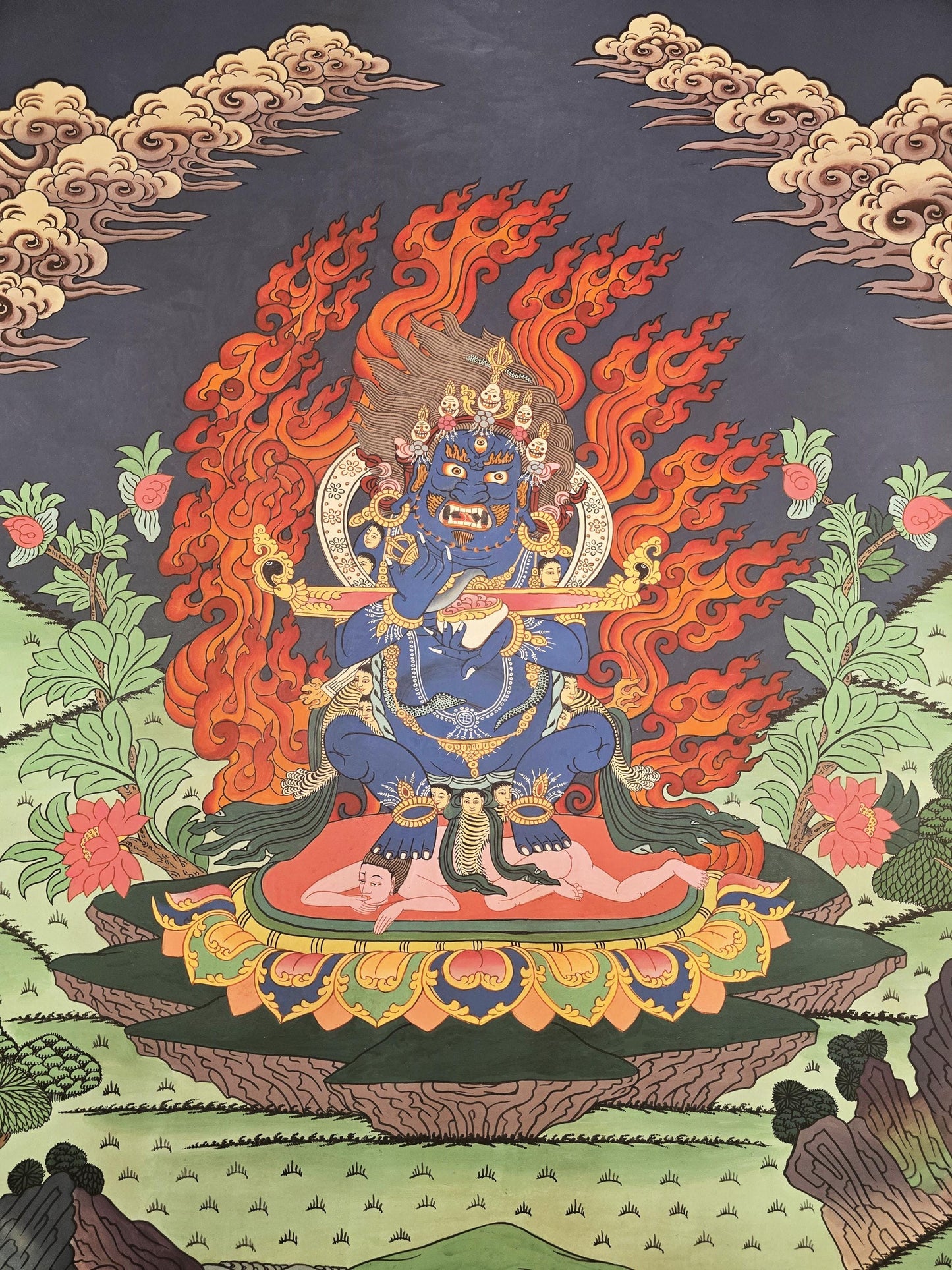Hand-Painted Mahakala Thangka | Tibetan Buddhist Protector Deity Art