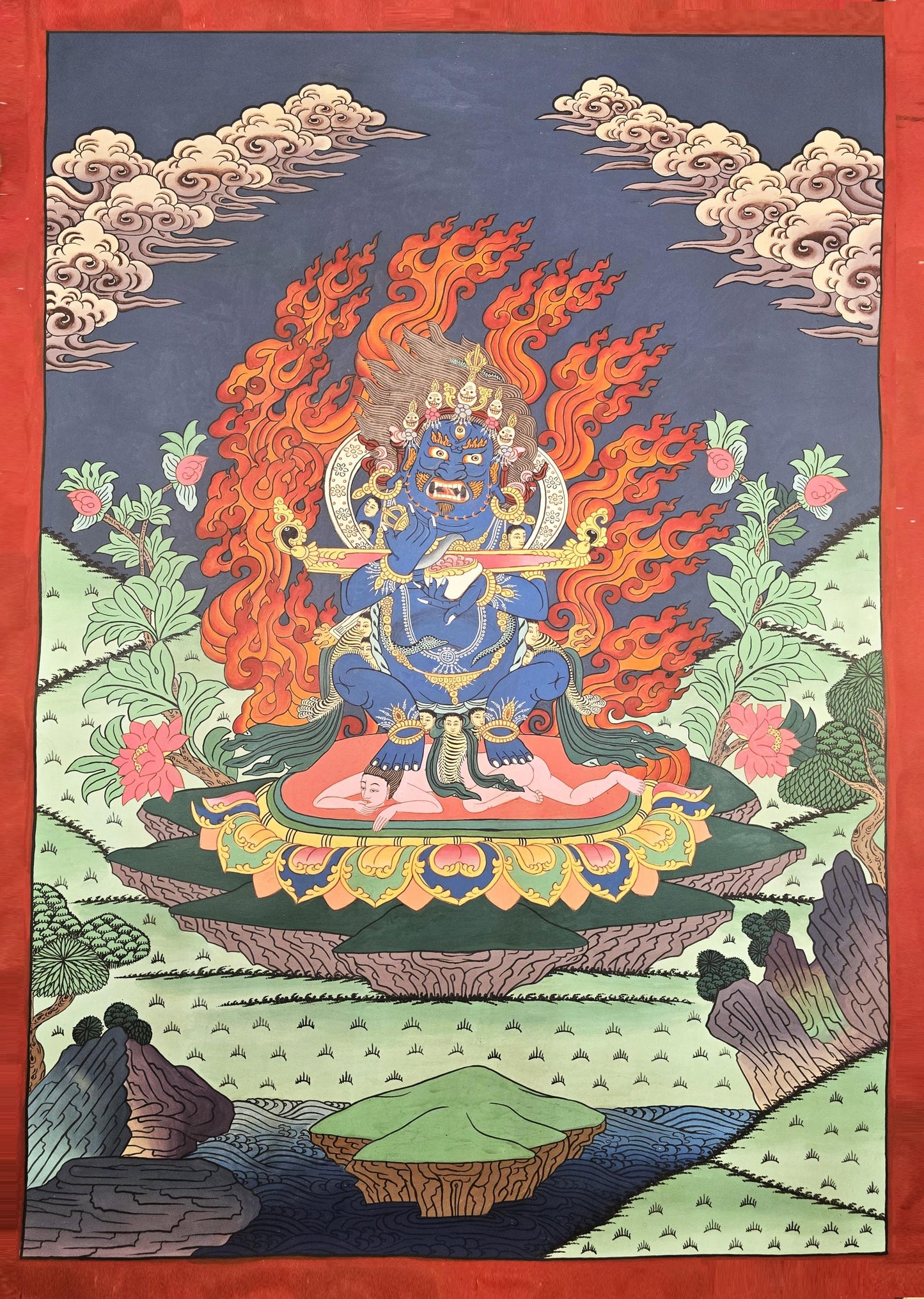 Hand-Painted Mahakala Thangka | Tibetan Buddhist Protector Deity Art