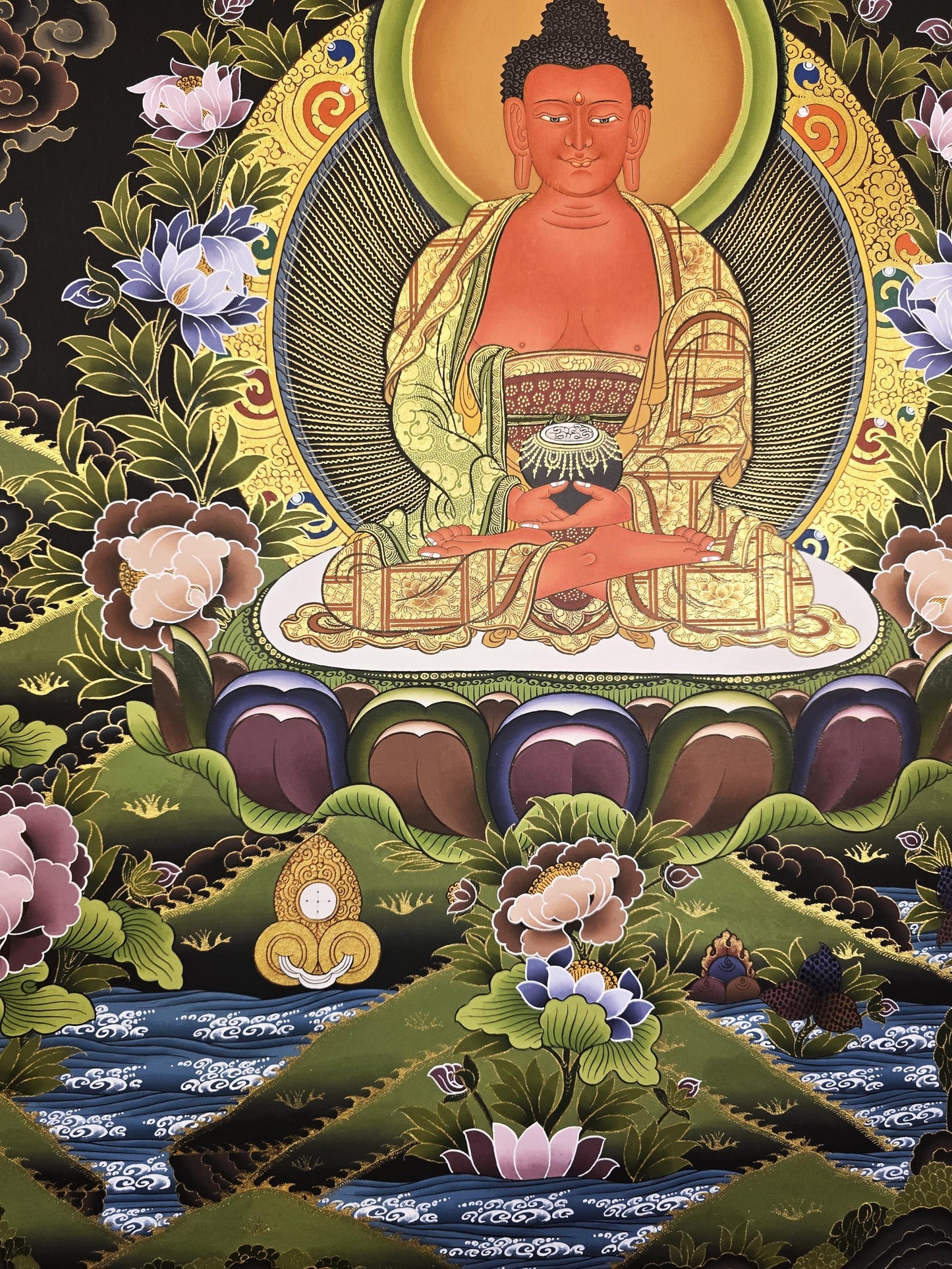 Amitabha Buddha Thangka Painting | 24K Gold, Tibetan Art