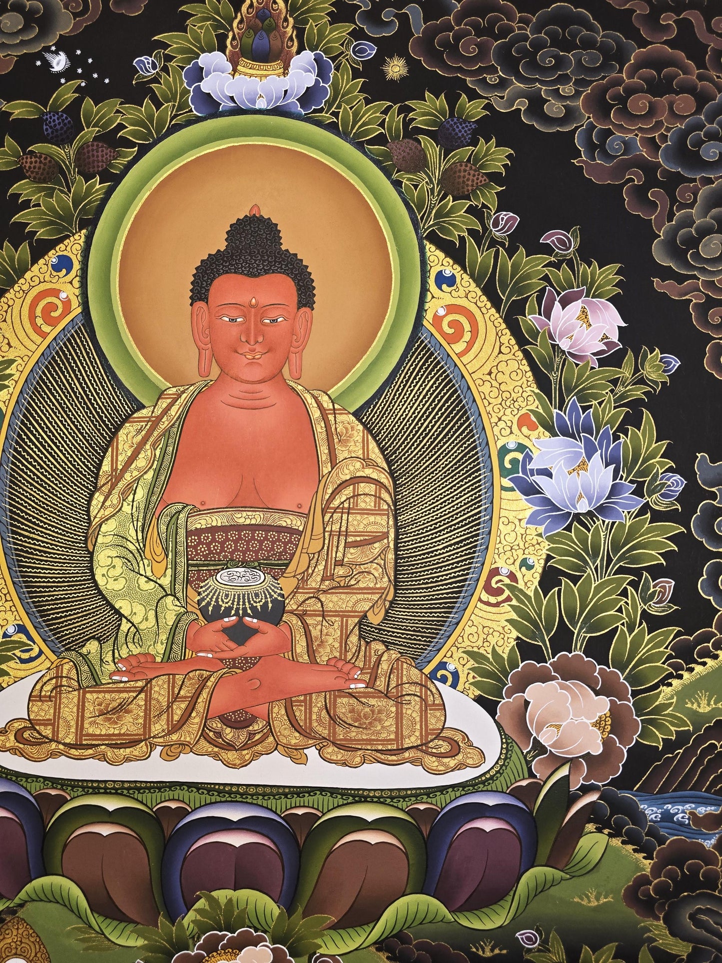 Amitabha Buddha Thangka Painting | 24K Gold, Tibetan Art