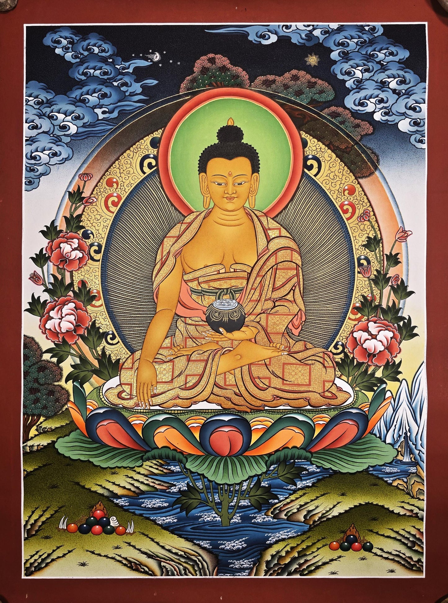 Hand-Painted Shakyamuni Buddha Thangka | 24K Gold, Nepalese Art
