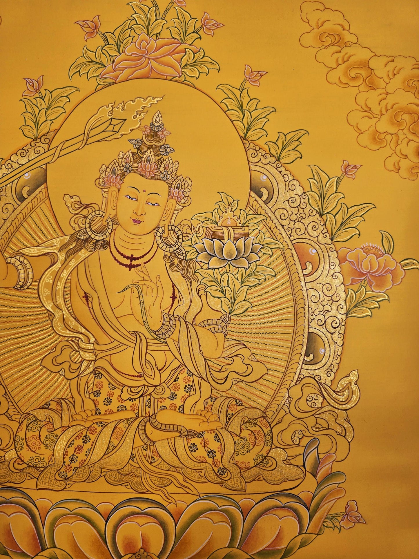 Original Hand-Painted Manjushri Thangka | Bodhisattva of Wisdom | Manjusri/Manjushree/Jampelyang Tibetan Wall Hanging Masterpiece